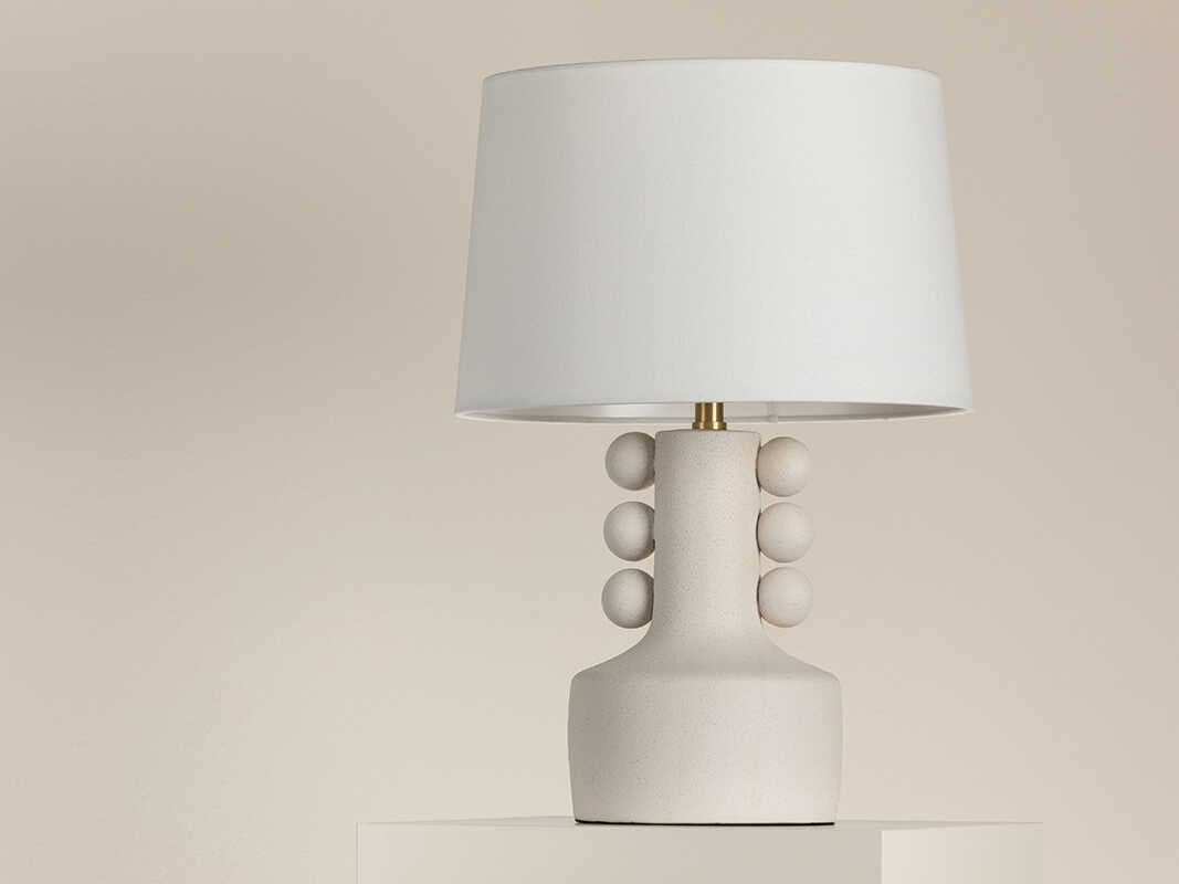 Mitzi Amalia Aged Brass White Linen Gray Table Lamp
