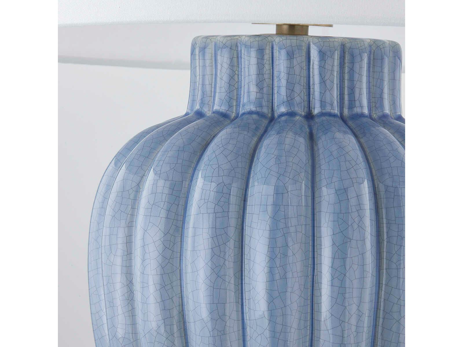 Mitzi Clarendon Aged Brass White Linen Blue Table Lamp