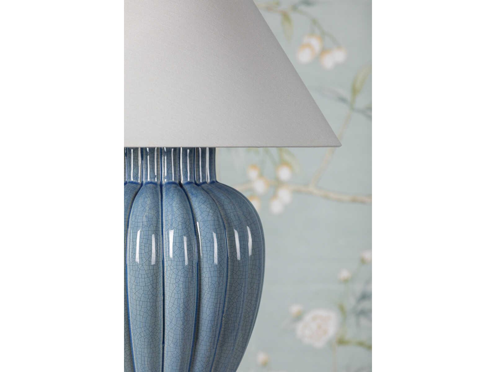 Mitzi Clarendon Aged Brass White Linen Blue Table Lamp