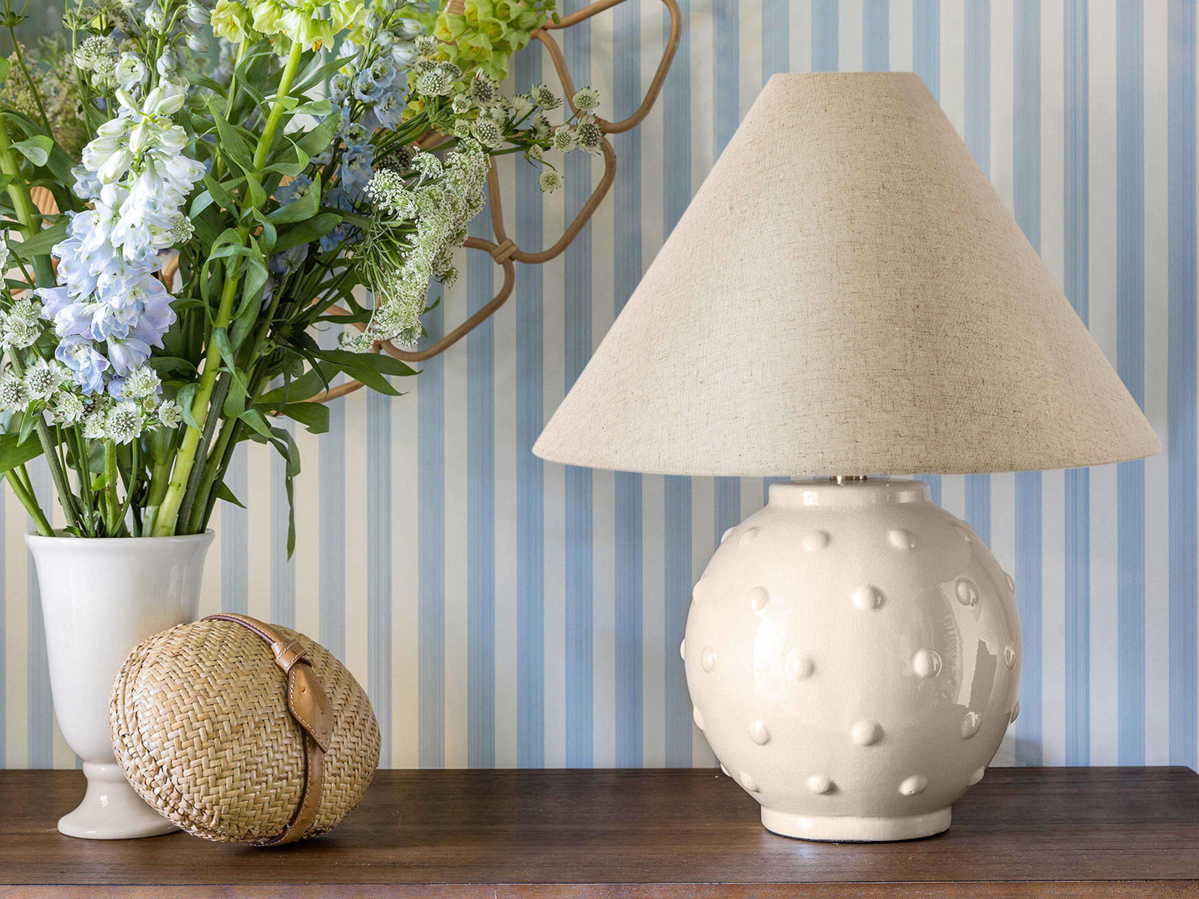 Mitzi Annabelle Aged Brass Natural Linen Off White Table Lamp