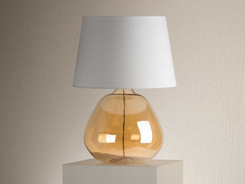 Mitzi Thea Aged Brass White Linen With Bottom Self Trim Glass Table Lamp