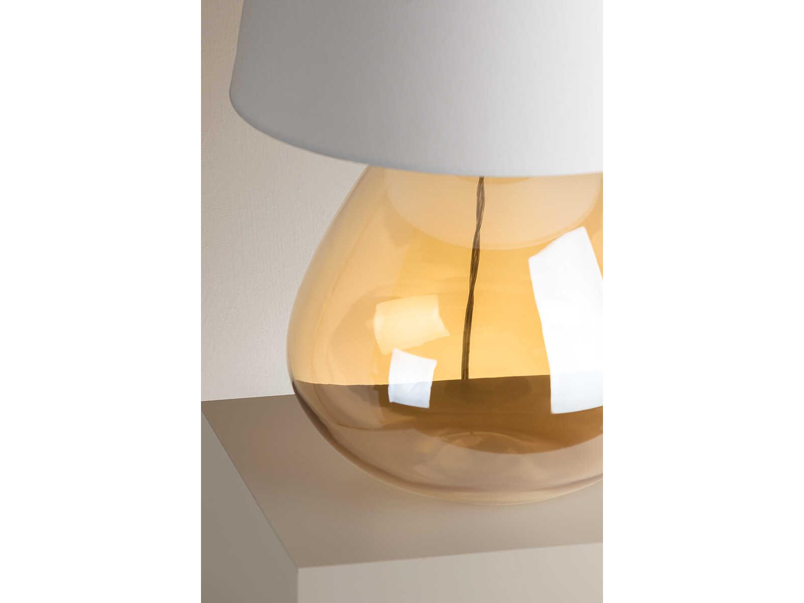 Mitzi Thea Aged Brass White Linen With Bottom Self Trim Glass Table Lamp