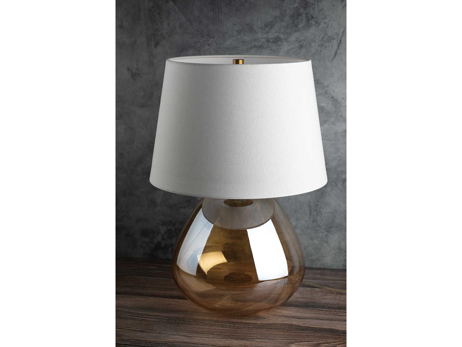 Mitzi Thea Aged Brass White Linen With Bottom Self Trim Glass Table Lamp