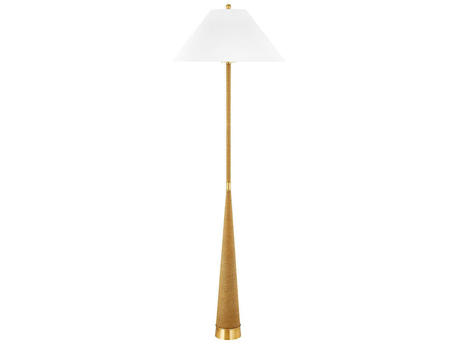 Mitzi Indie Aged Brass White Linen Floor Lamp