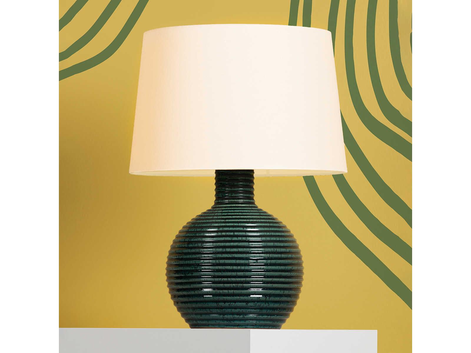 Mitzi Sara Aged Brass White Linen Green Table Lamp
