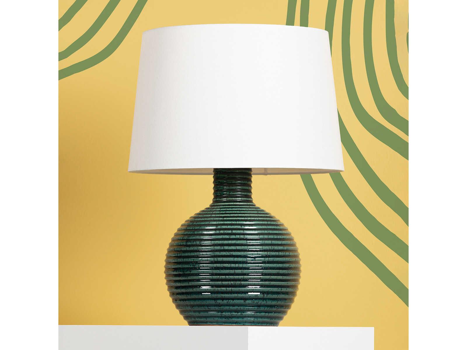 Mitzi Sara Aged Brass White Linen Green Table Lamp