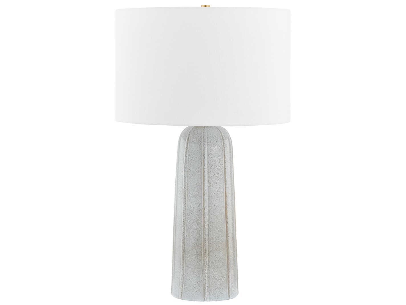 Mitzi Kel Aged Brass Ceramic Reactive Ash White Linen Gray Buffet Lamp