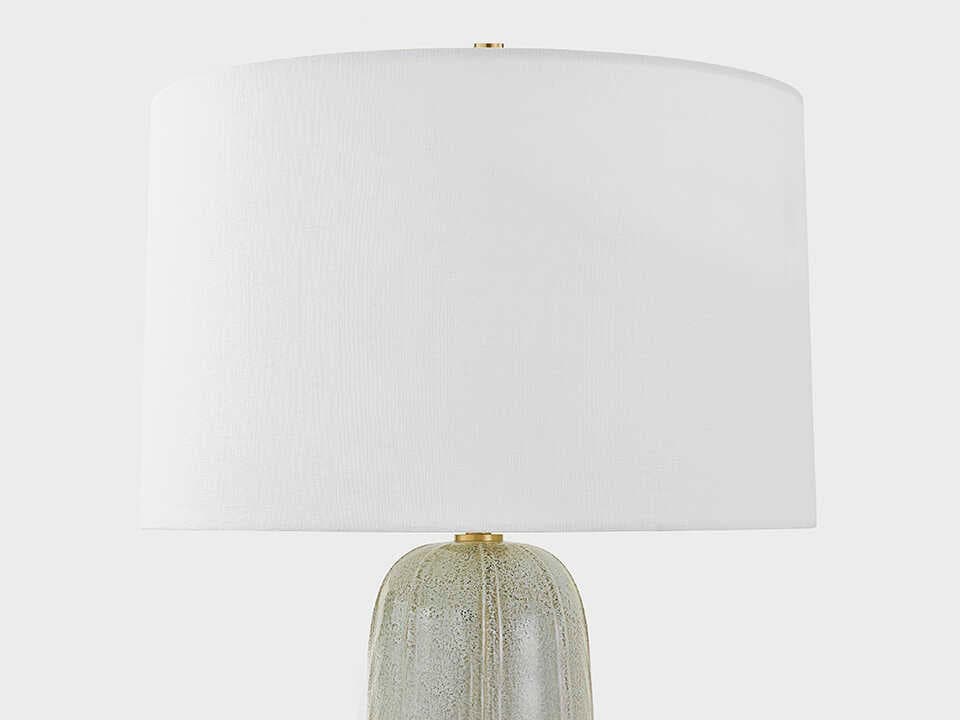 Mitzi Kel Aged Brass Ceramic Reactive Ash White Linen Gray Buffet Lamp
