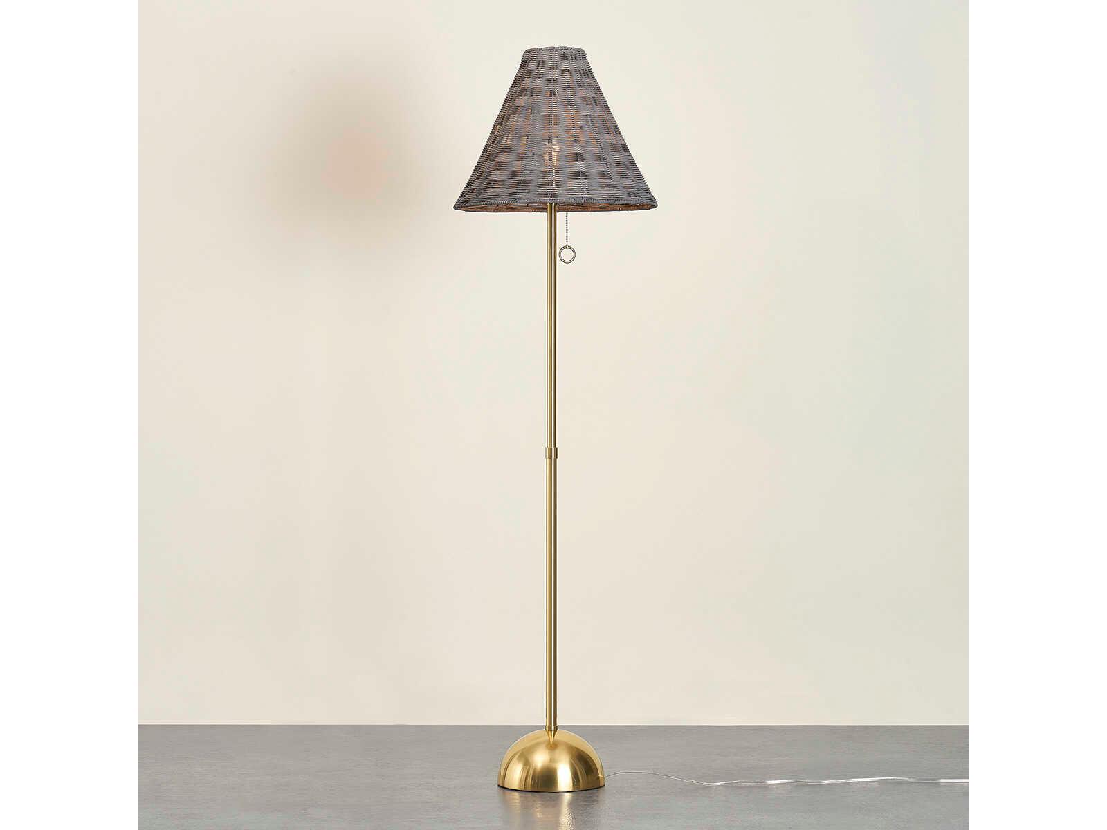 Mitzi Destiny Aged Brass Gray Natural Wicker Floor Lamp