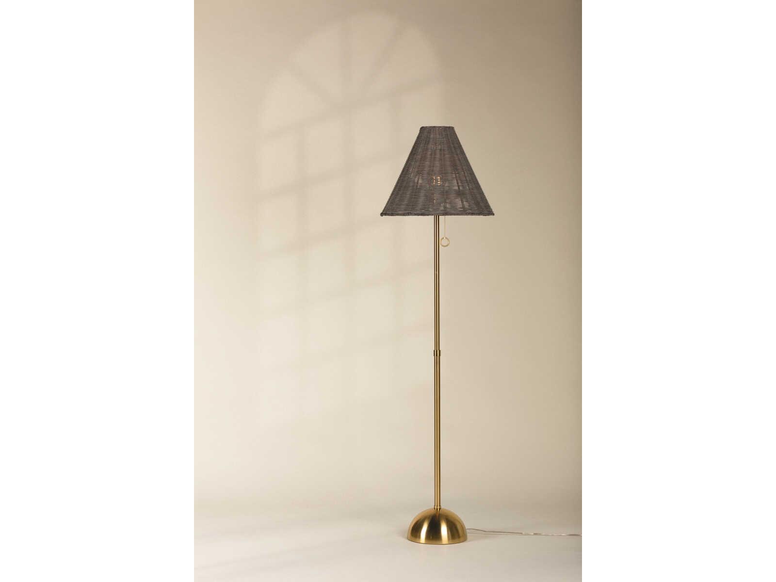 Mitzi Destiny Aged Brass Gray Natural Wicker Floor Lamp