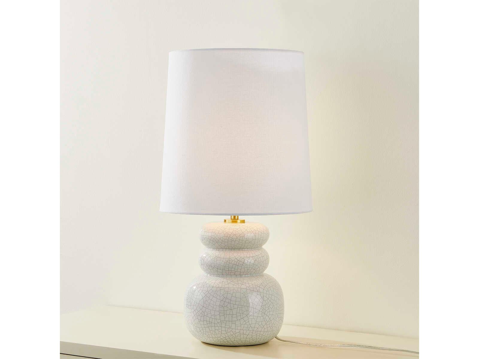 Mitzi Corinne Aged Brass Ceramic Peignoir Crackle White Table Lamp