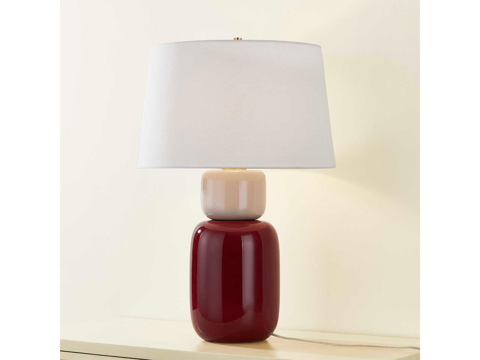 Mitzi Batya Aged Brass Ceramic Bordeaux Blush Red Table Lamp