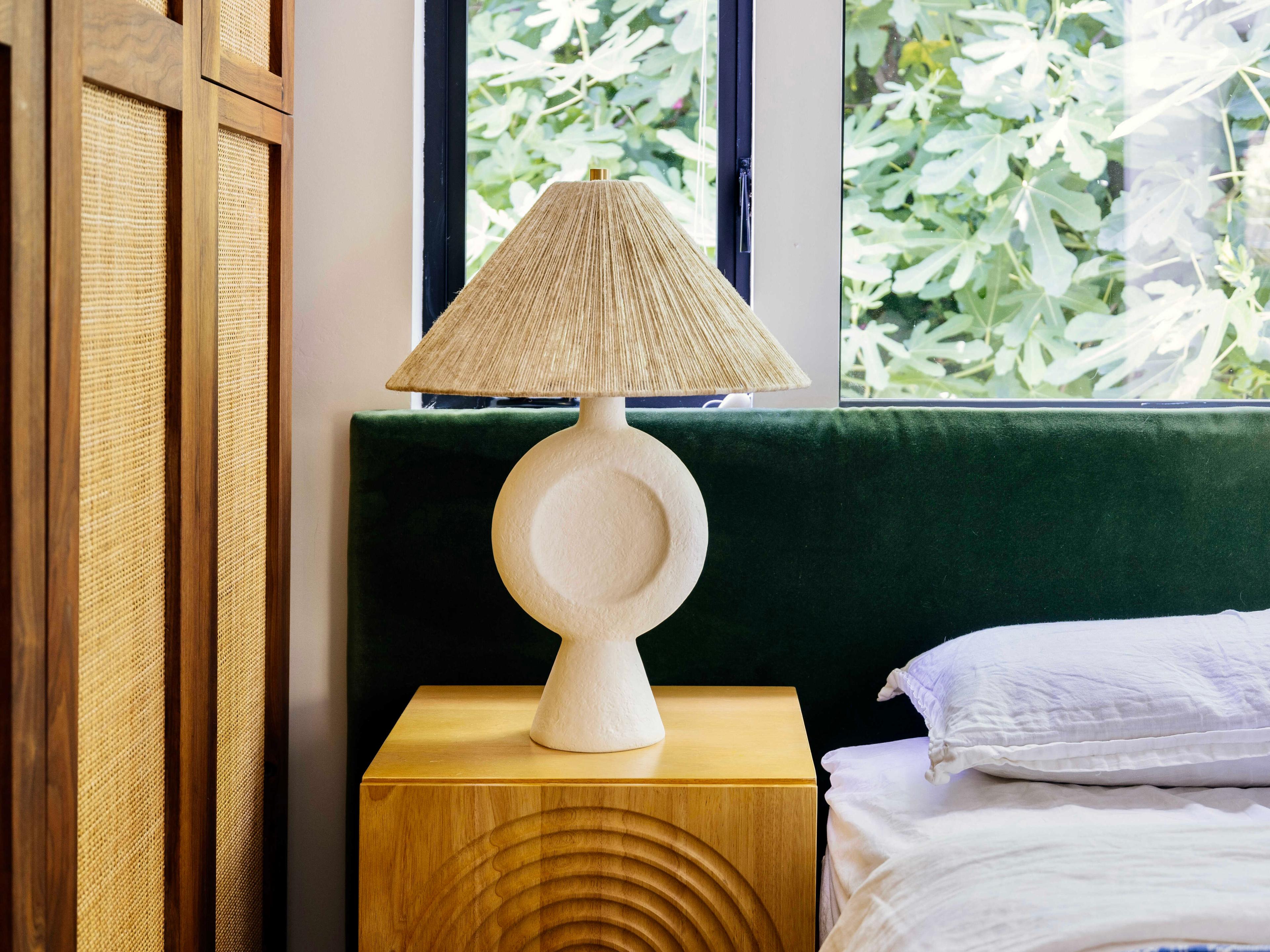 Mitzi Centella Aged Brass White Plaster Natural Jute String Woven Table Lamp