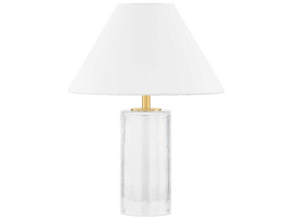 Mitzi Mandy Aged Brass White Linen Clear Table Lamp