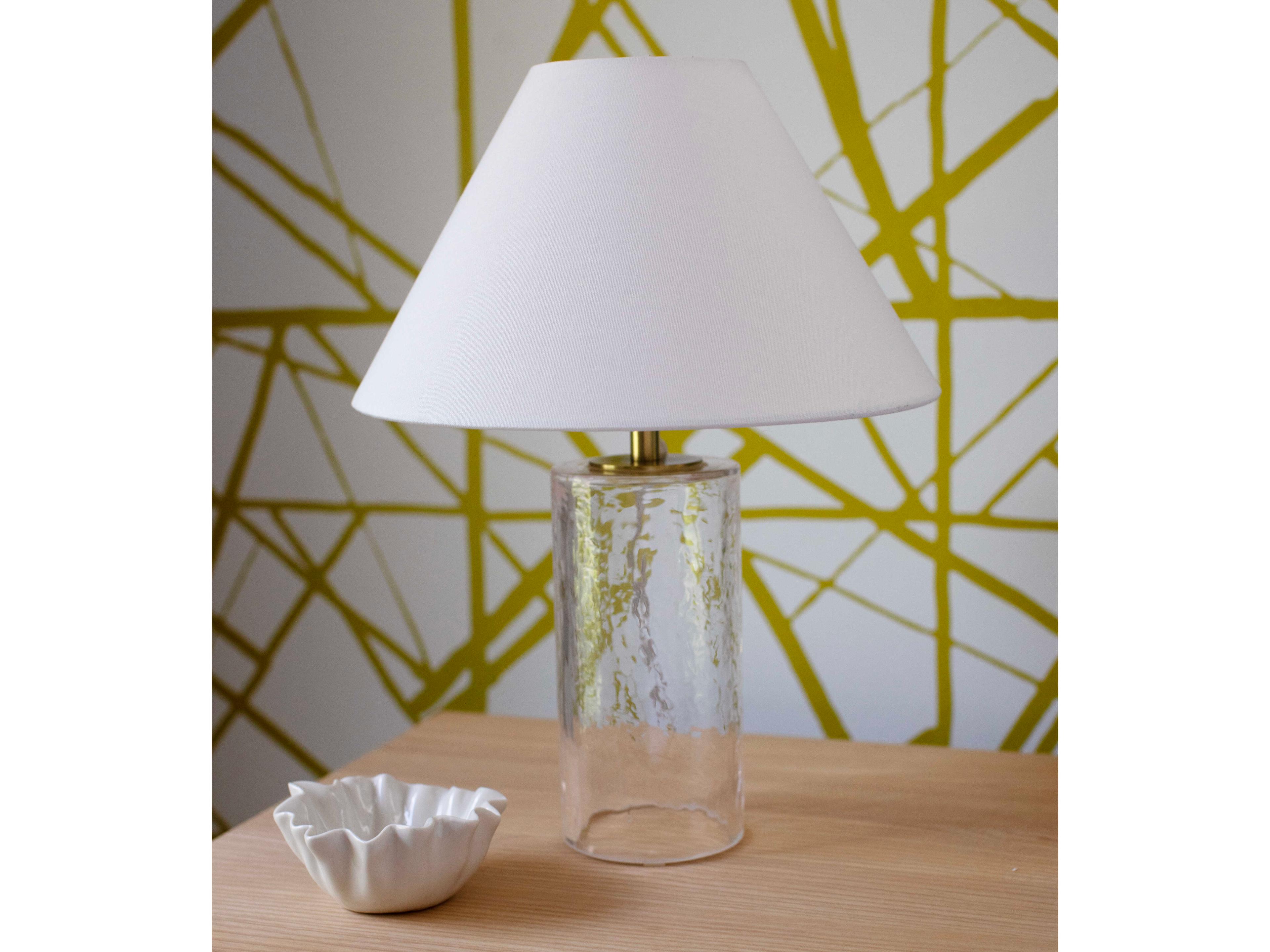 Mitzi Mandy Aged Brass White Linen Clear Table Lamp
