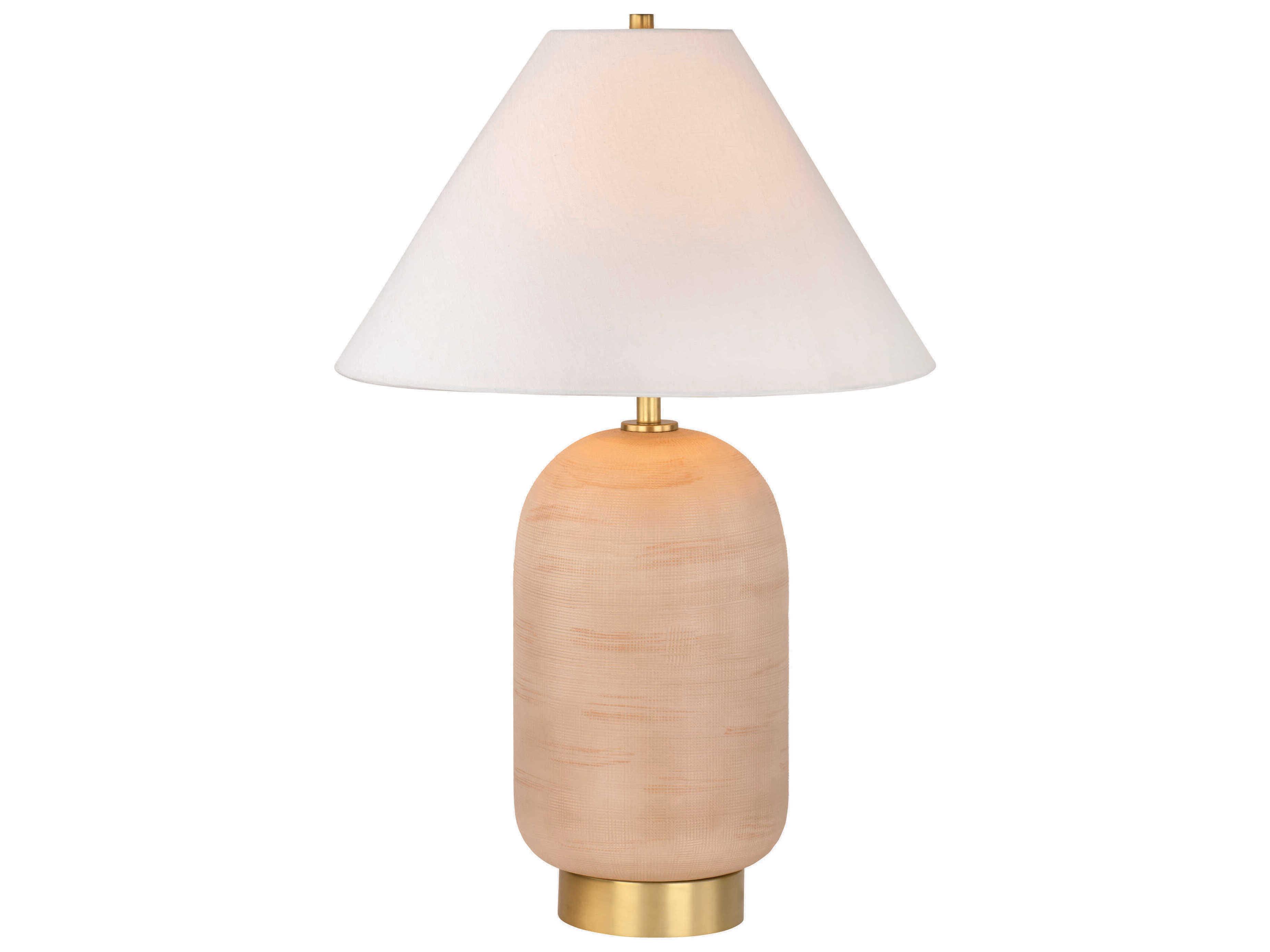 Mitzi Raven Aged Brass White Linen Fabric Pink Buffet Lamp