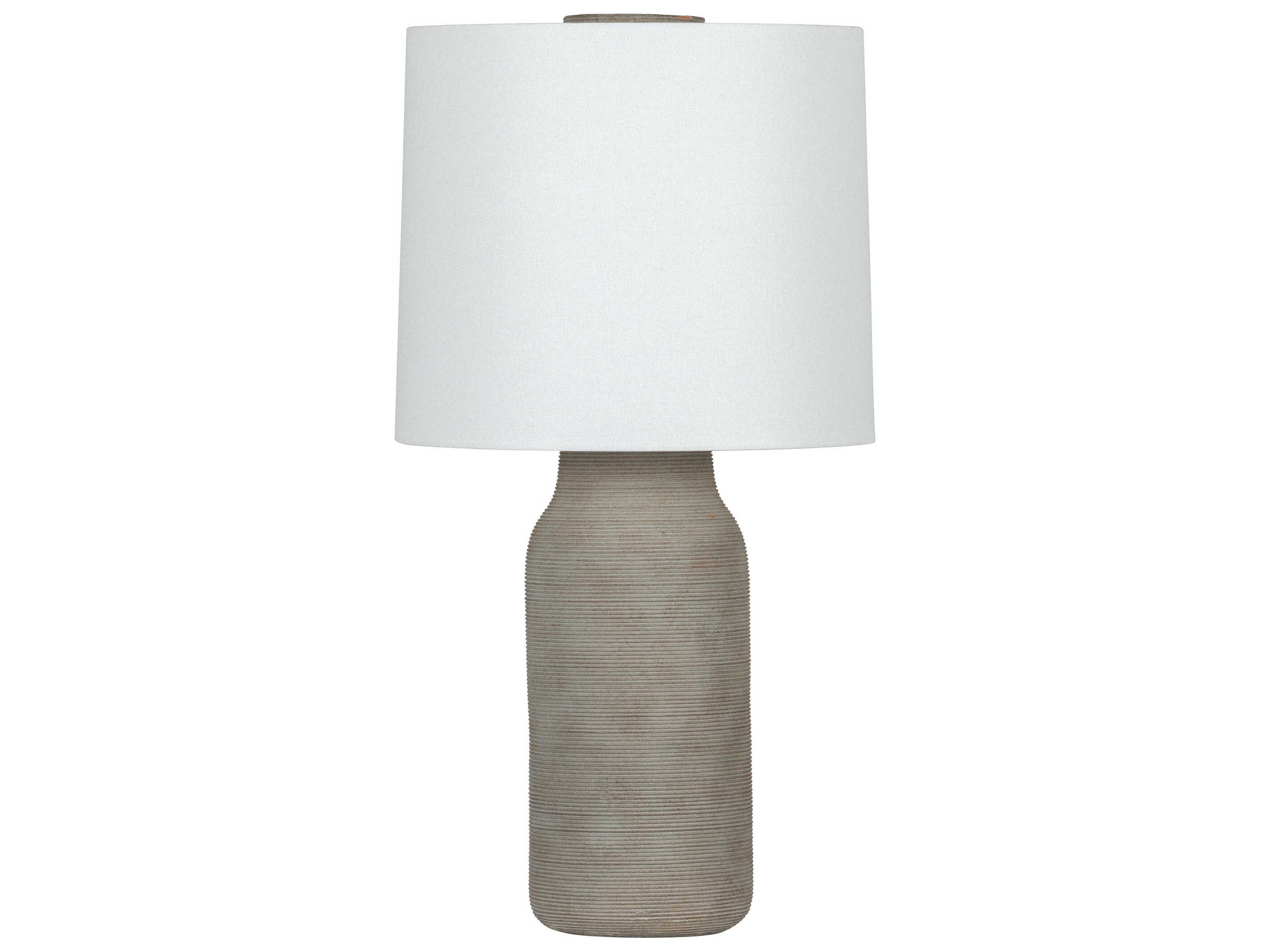 Mitzi Stassi Aged Brass Ceramic Stria Terra White Linen Fabric Gray Buffet Lamp