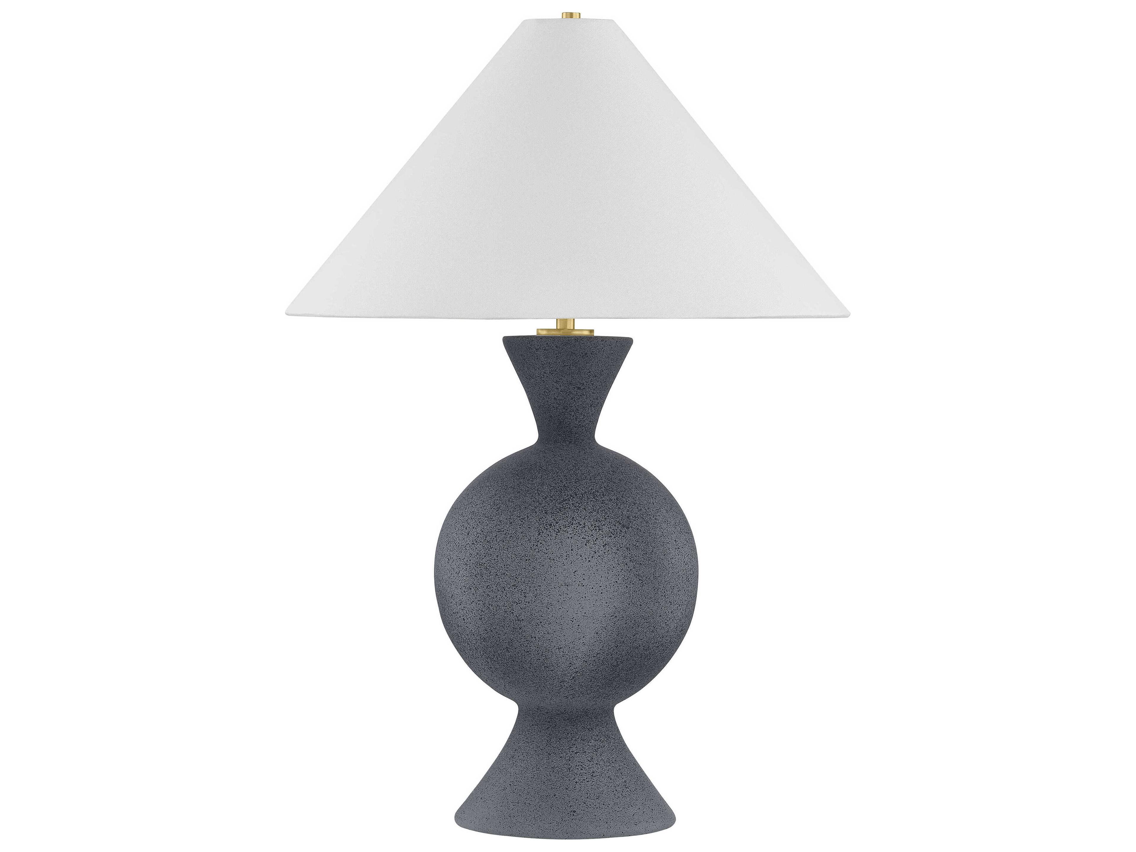 Mitzi Zadeh Aged Brass Ceramic Pale Midnight White Linen Fabric Black Buffet Lamp