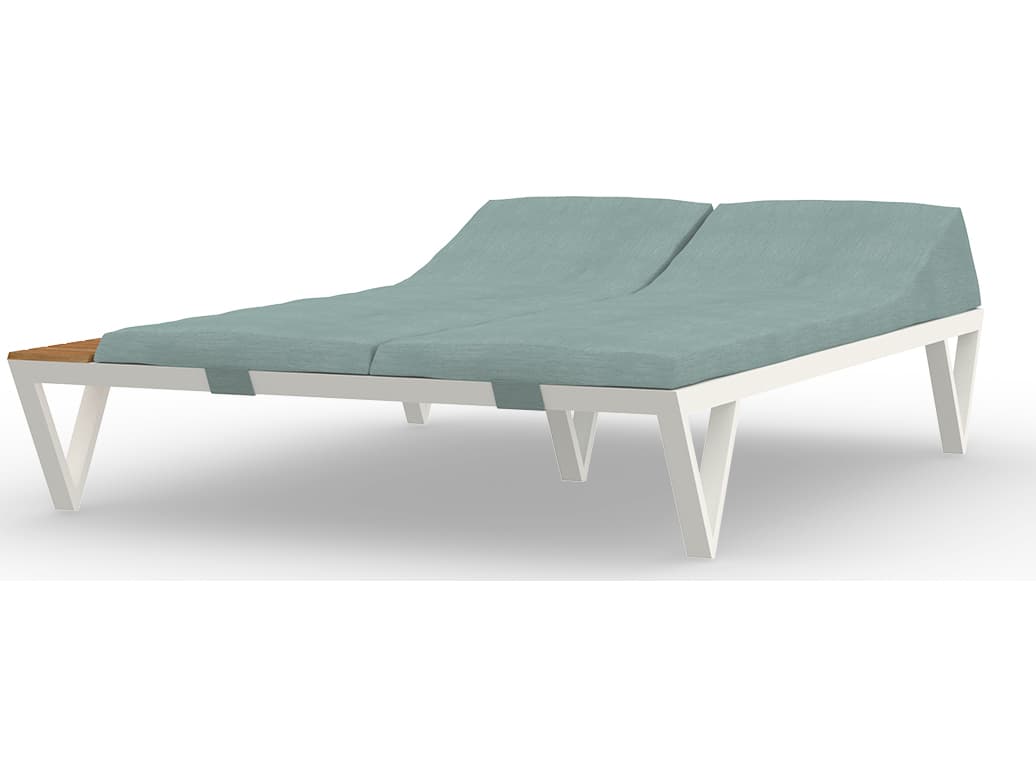 MamaGreen Bondi Aluminum Sunbed Double Outdoor Chaise Lounge with Tray Teak