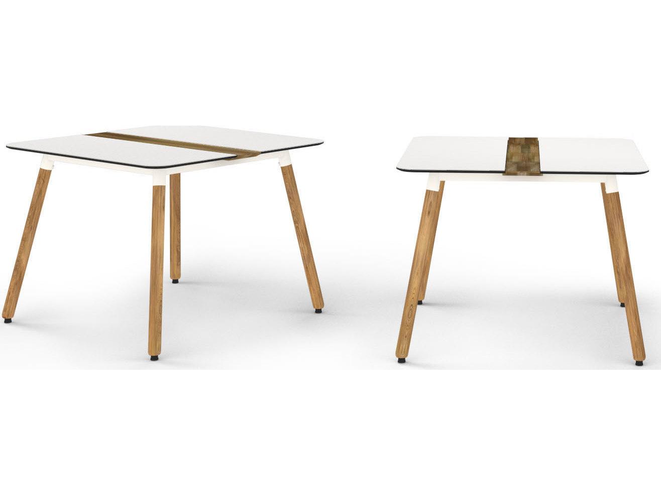 MamaGreen Daisy Aluminum Teak Square HPL Top Outdoor Dining Table with Umbrella Hole