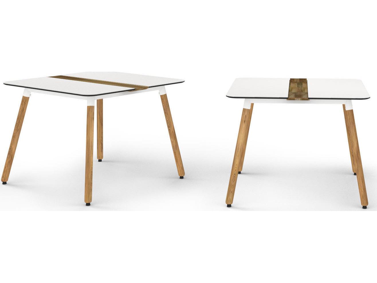 MamaGreen Daisy Aluminum Teak Square HPL Top Outdoor Dining Table with Umbrella Hole