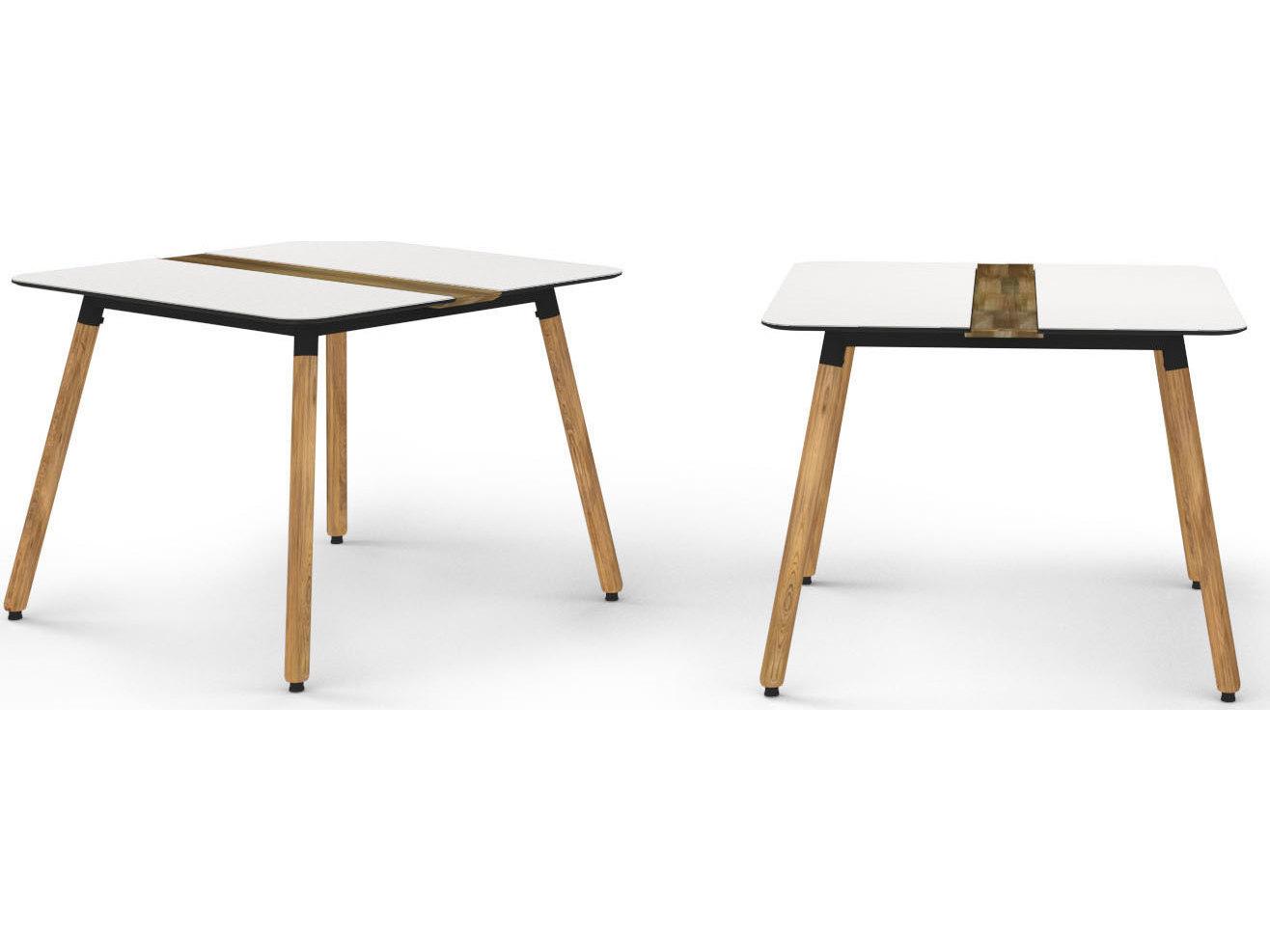 MamaGreen Daisy Aluminum Teak Square HPL Top Outdoor Dining Table with Umbrella Hole