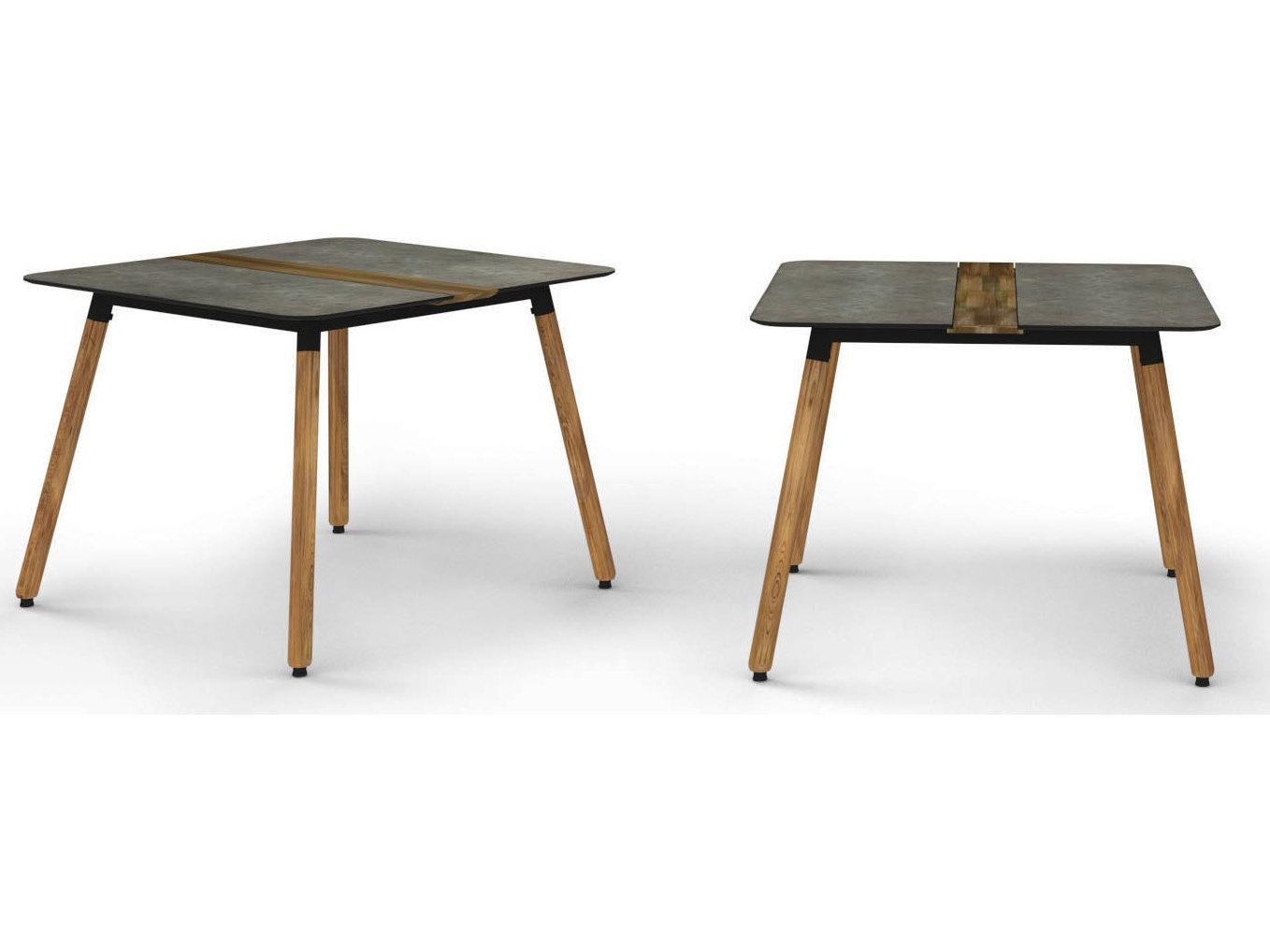 MamaGreen Daisy Aluminum Teak Square HPL Top Outdoor Dining Table with Umbrella Hole