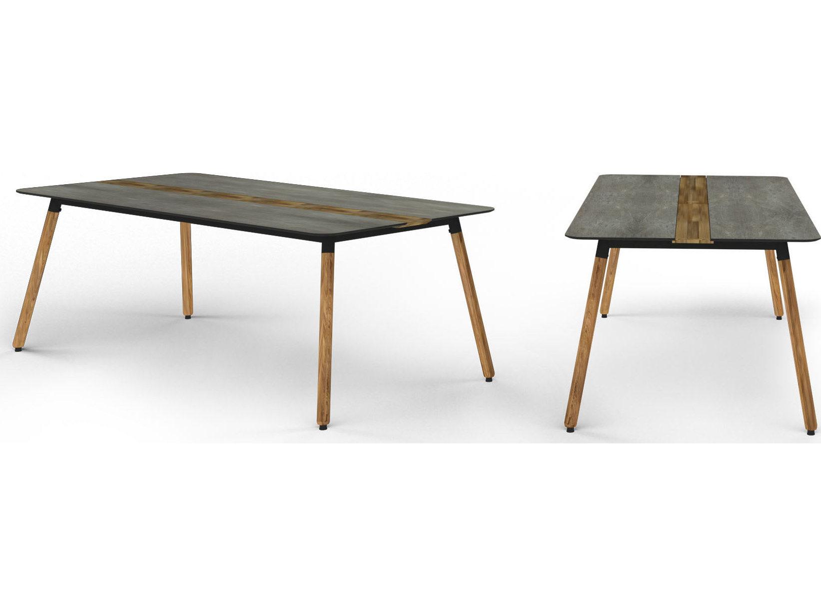 MamaGreen Daisy Aluminum Teak Rectangular HPL Top Patio Dining Table