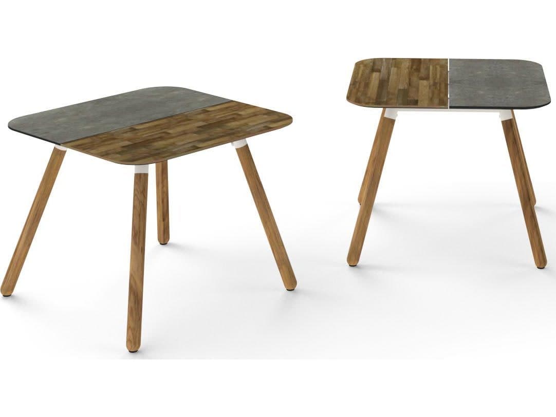 MamaGreen Daisy Aluminum Teak Square HPL Top Patio End Table