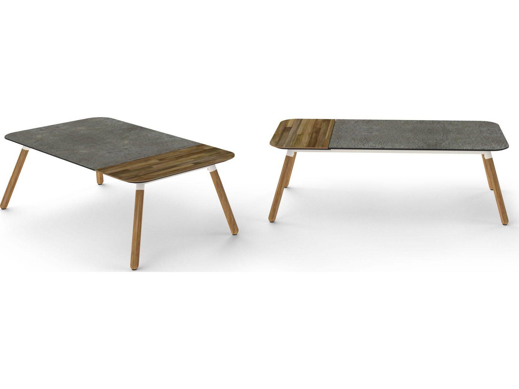 MamaGreen Daisy Aluminum Teak Rectangular HPL Top Patio Chat Table