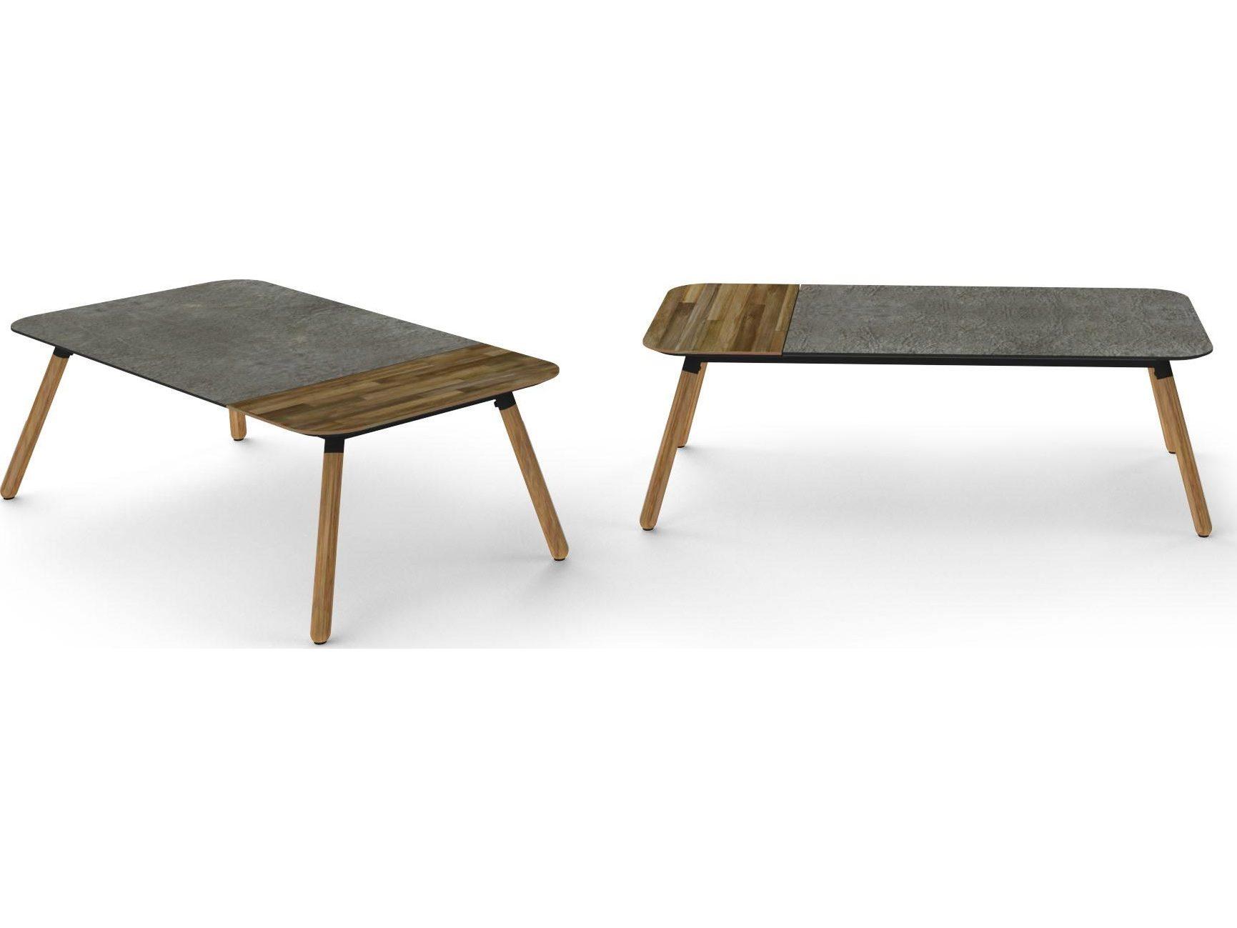 MamaGreen Daisy Aluminum Teak Rectangular HPL Top Patio Chat Table