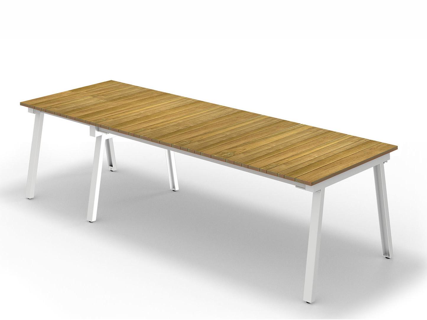 MamaGreen Maxximus Quick Ship Steel Extendable Rectangular Teak Top Outdoor Patio Dining Table