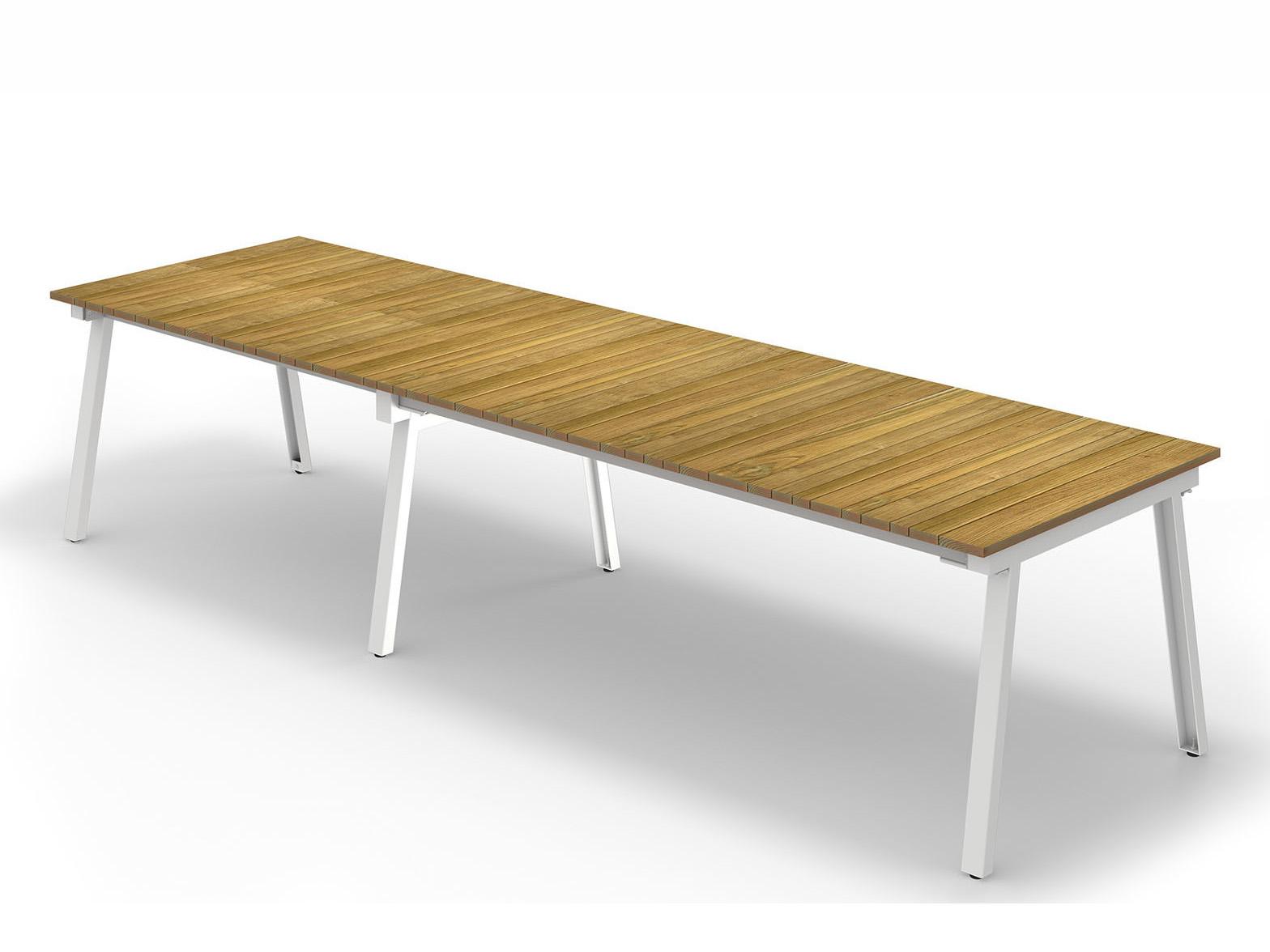 MamaGreen Maxximus Quick Ship Steel Extendable Rectangular Teak Top Outdoor Patio Dining Table