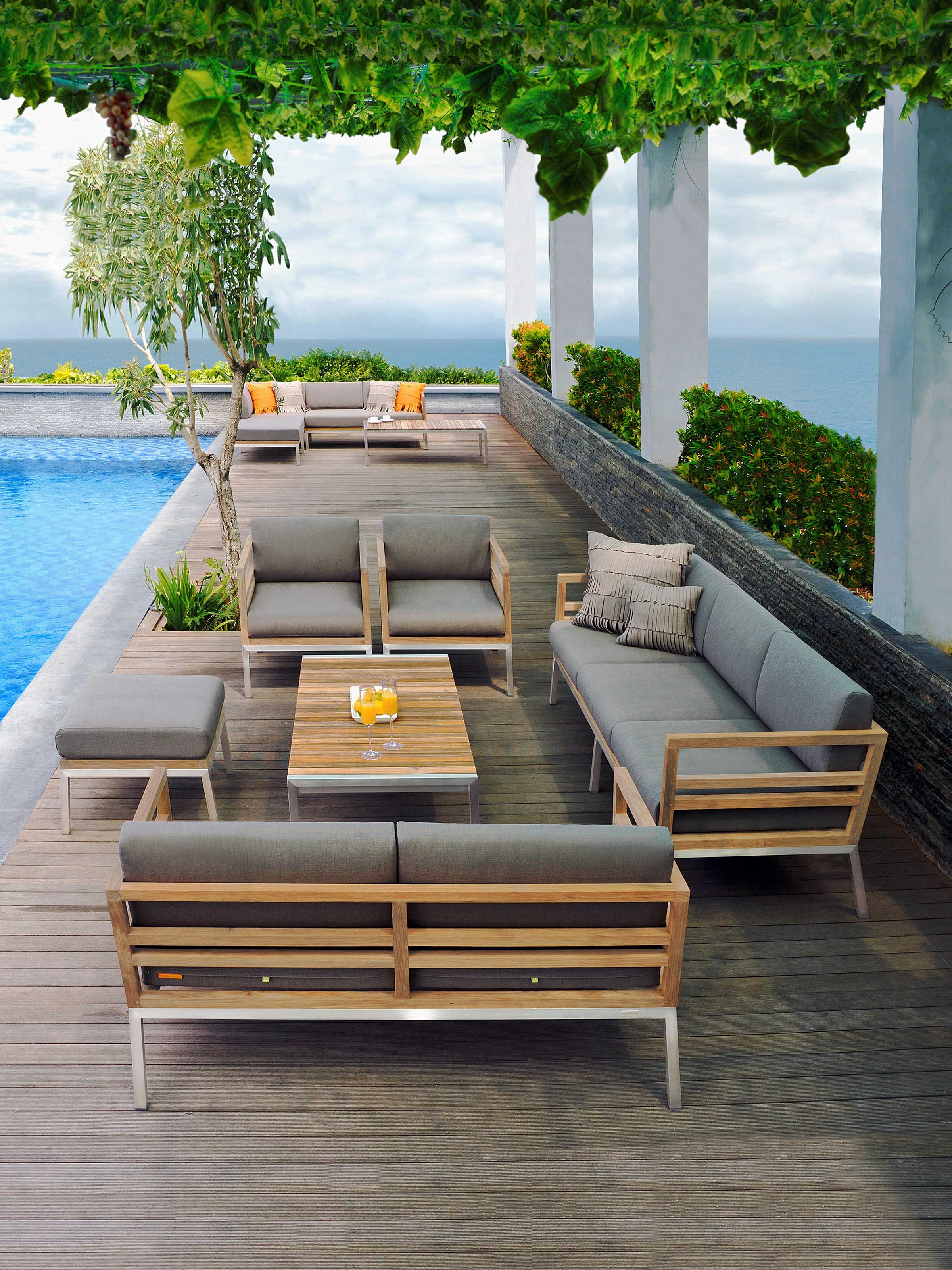 MamaGreen Zudu Aluminum Steel Teak Cushion Patio Loveseat