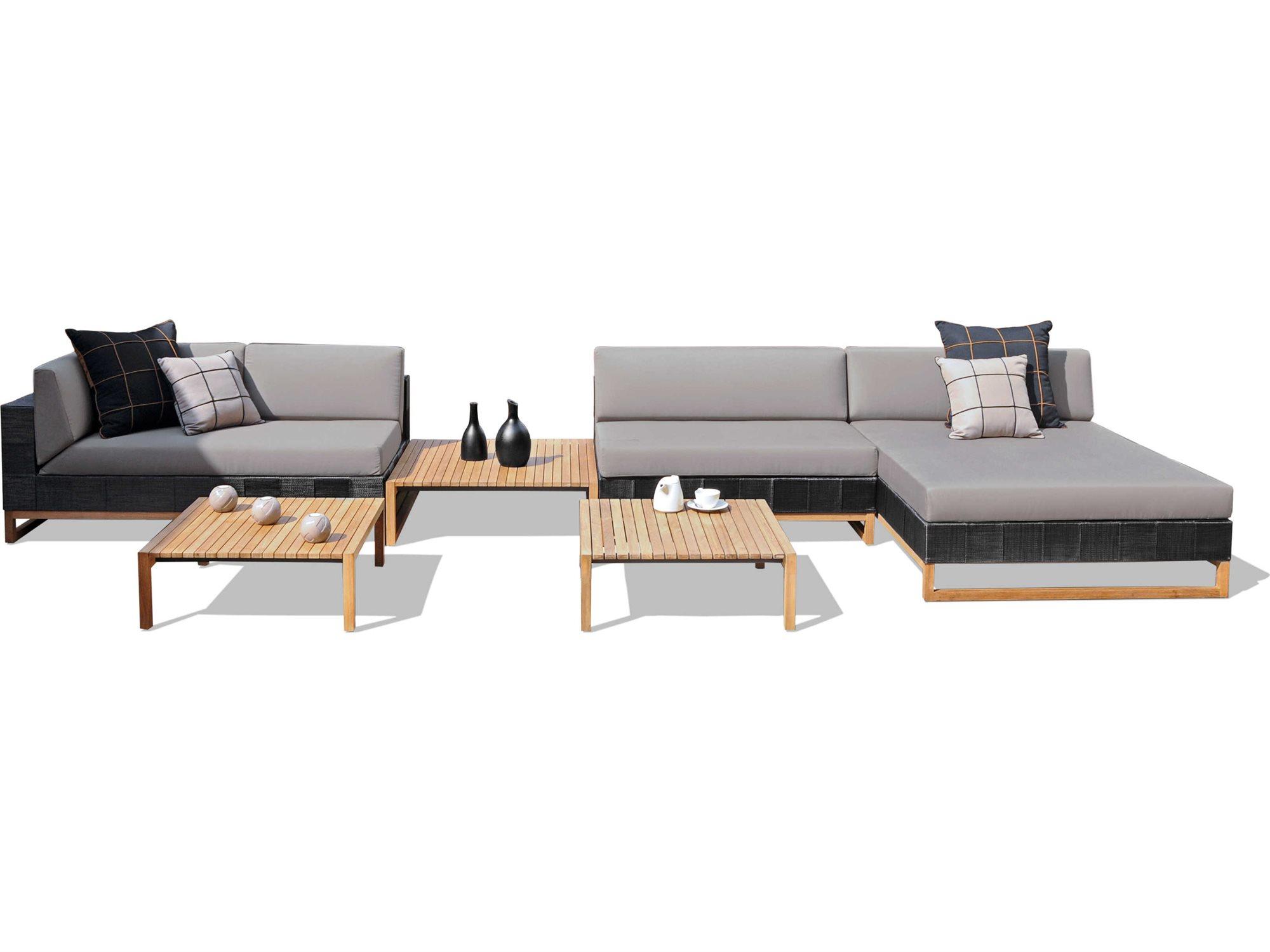 Mamagreen Ekka Teak Wicker Cushion Outdoor Patio Lounge Set