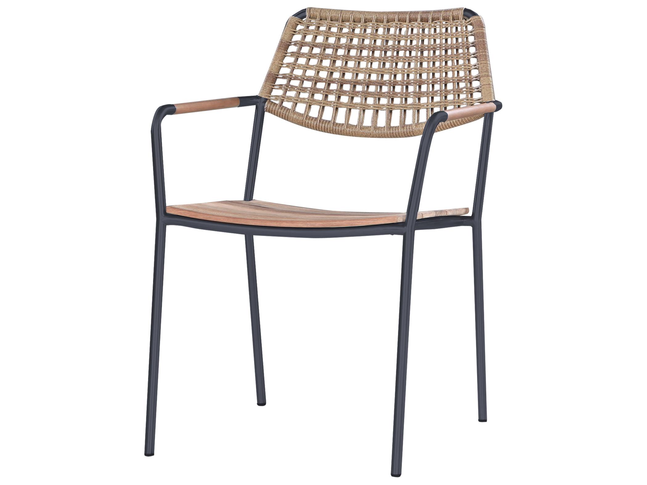 MamaGreen Meika Steel Teak Stackable Patio Dining Arm Chair