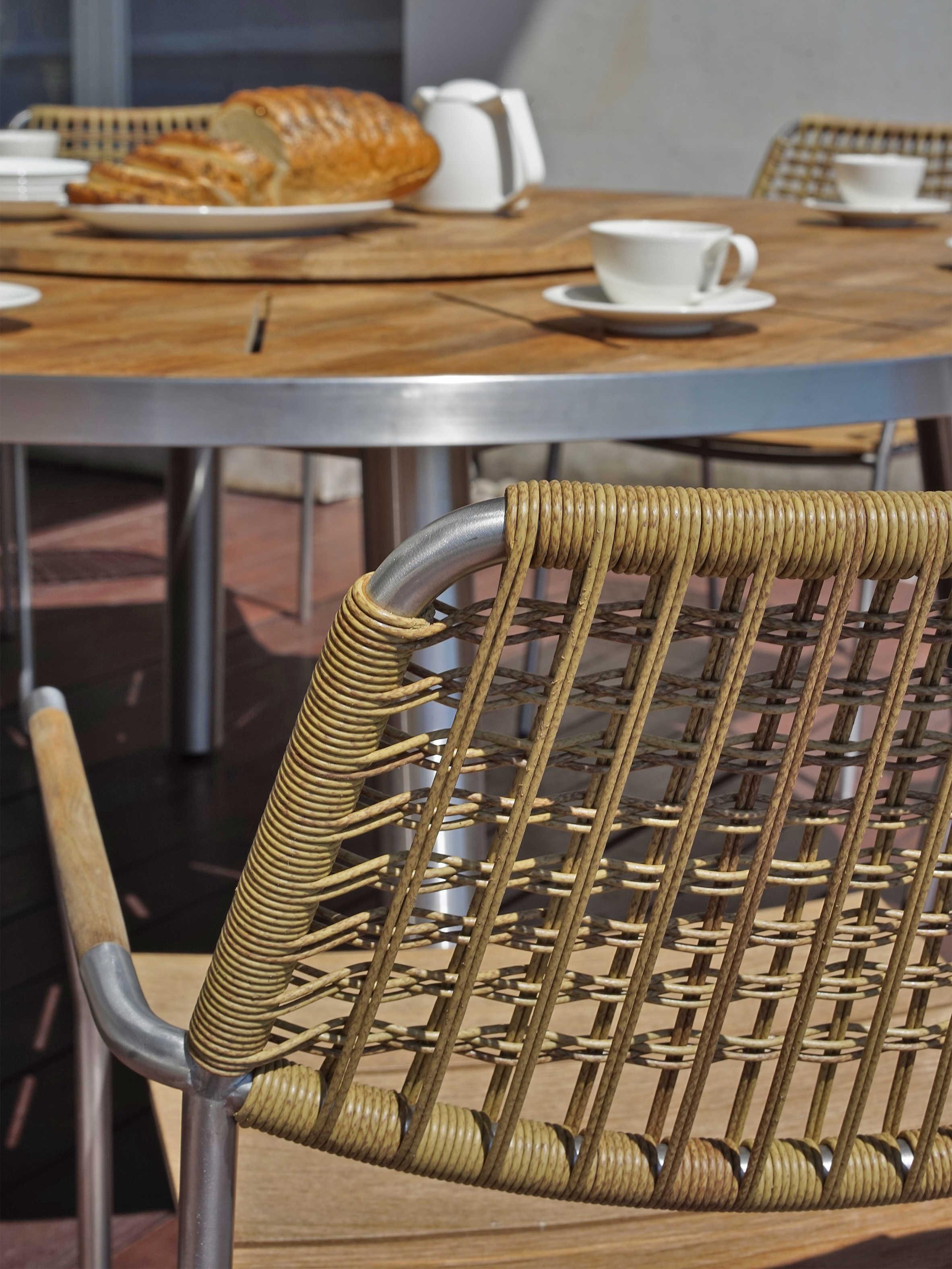 MamaGreen Meika Steel Teak Stackable Patio Dining Arm Chair