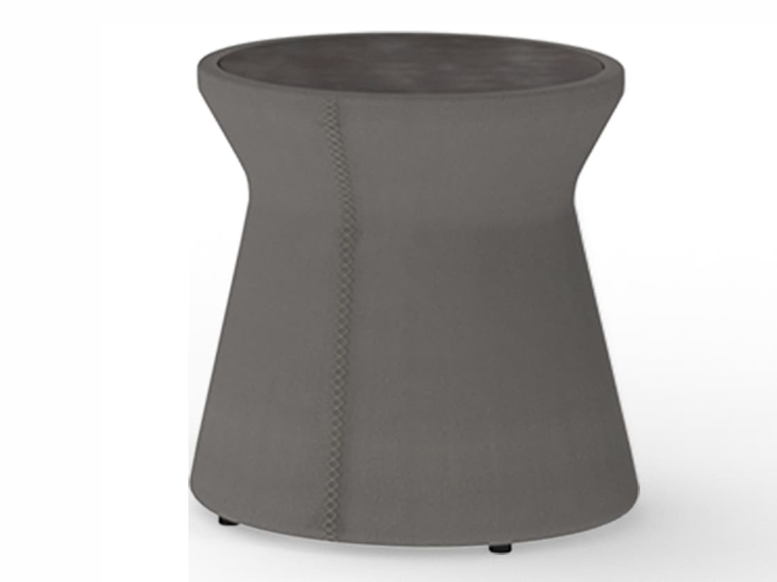 MamaGreen Stizzy Quick Ship Faux Leather Grey Taupe Round Patio End Table