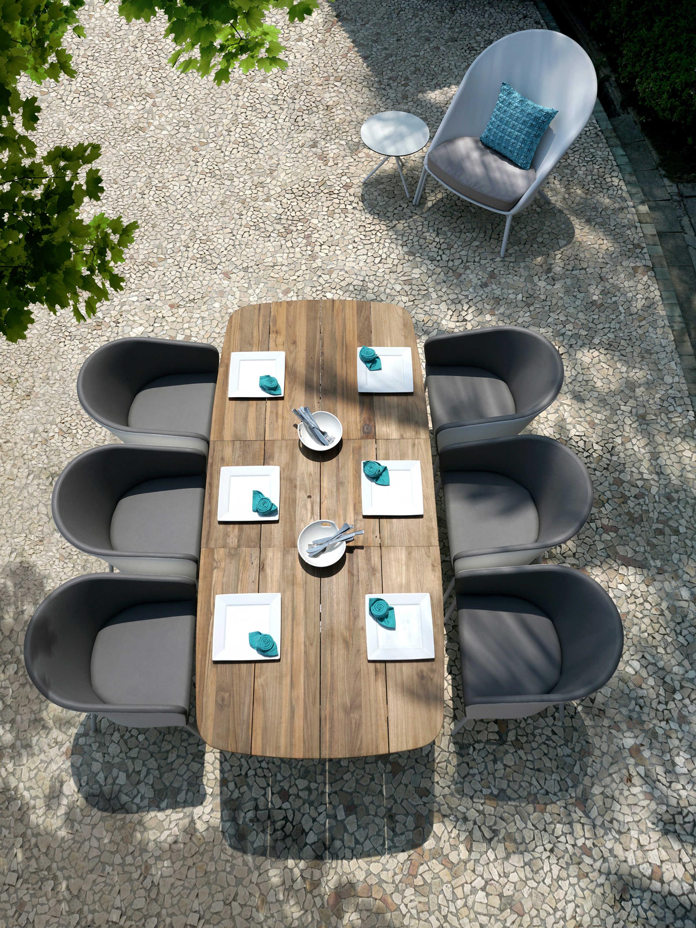 MamaGreen Zupy Aluminum Steel Rectangular Patio Dining Table with Teak Top