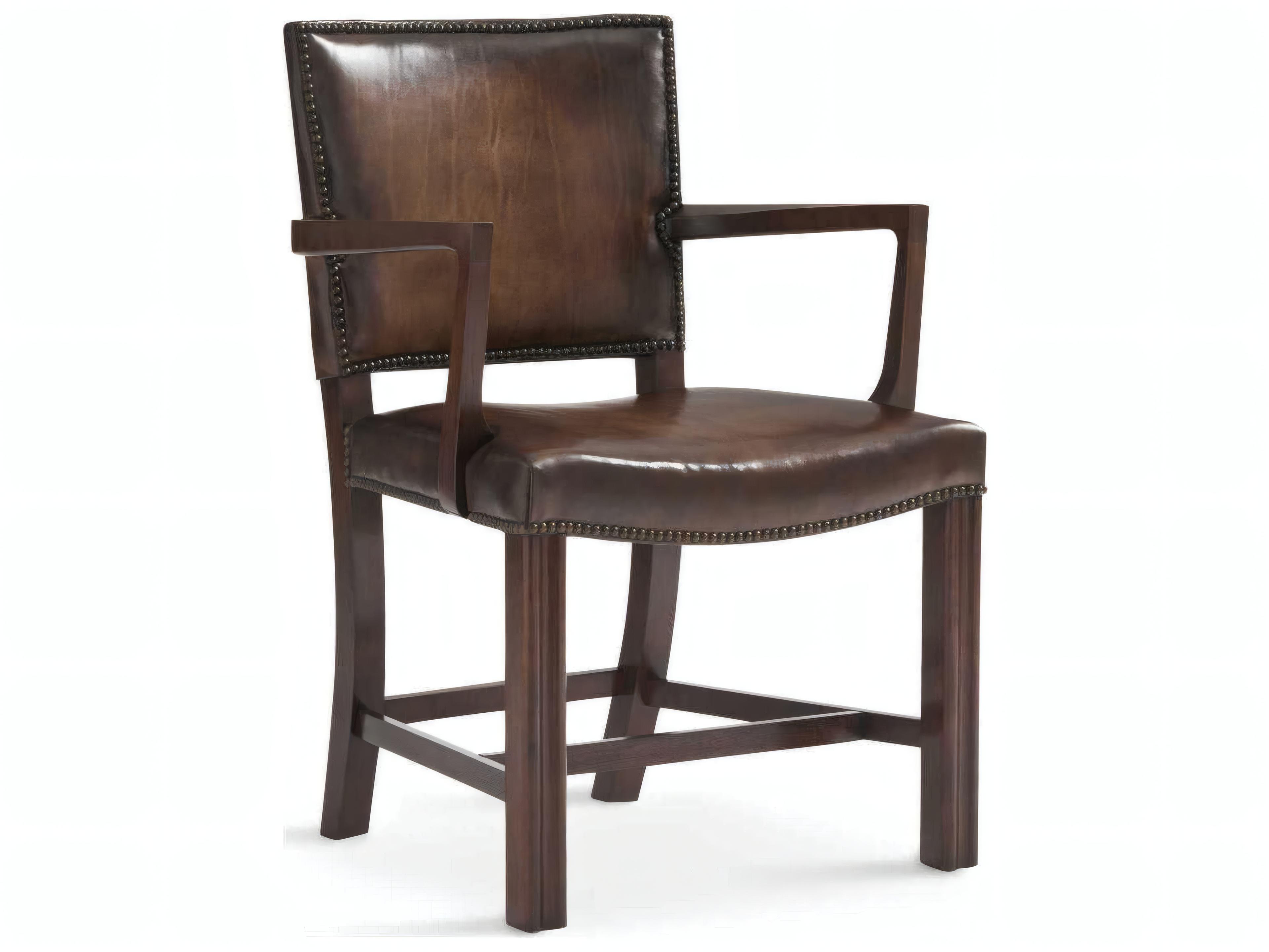 Mr. & Mrs. Howard Armand Walnut Wood Brown Upholstered Arm Dining Chair