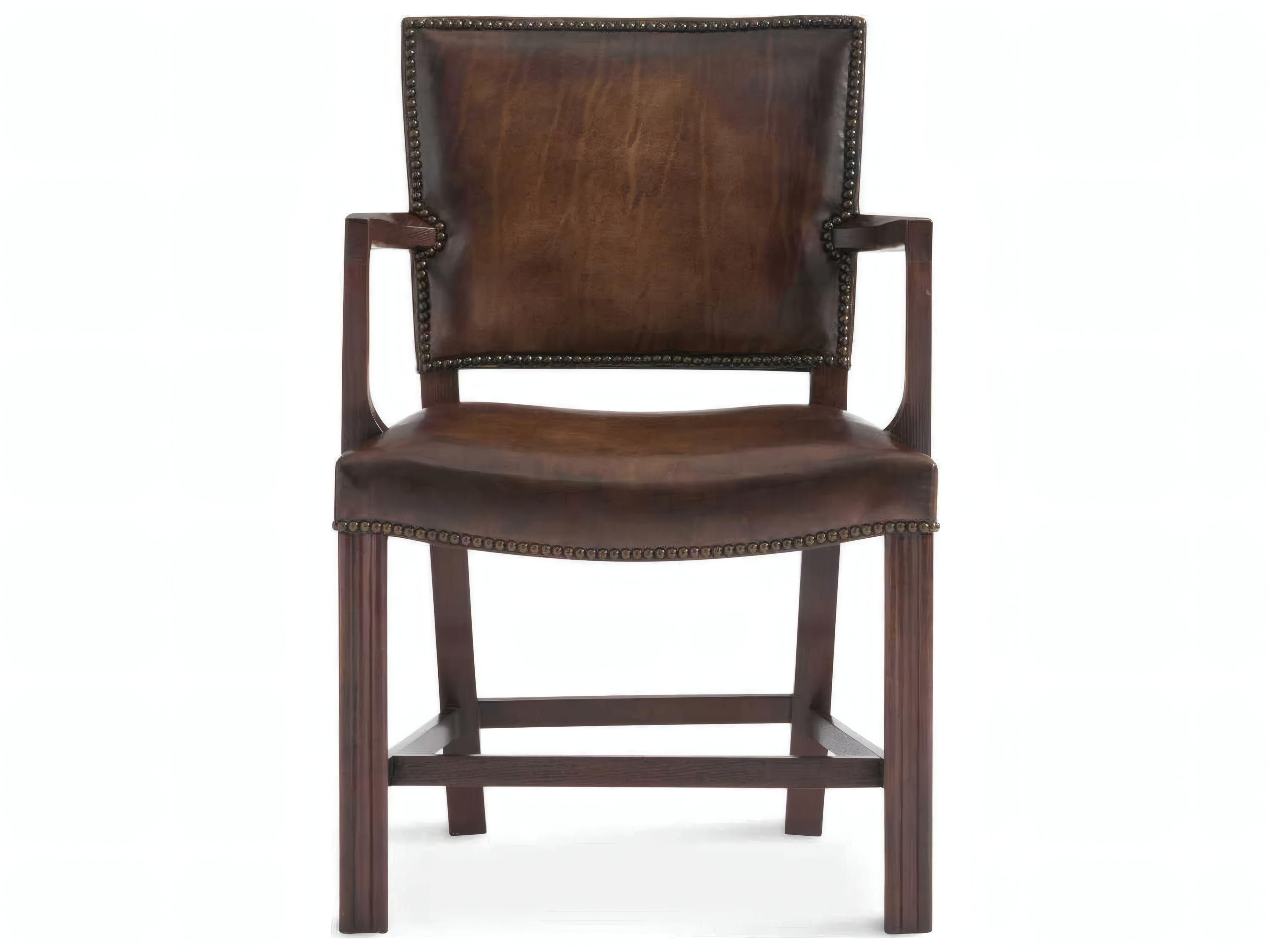 Mr. & Mrs. Howard Armand Walnut Wood Brown Upholstered Arm Dining Chair