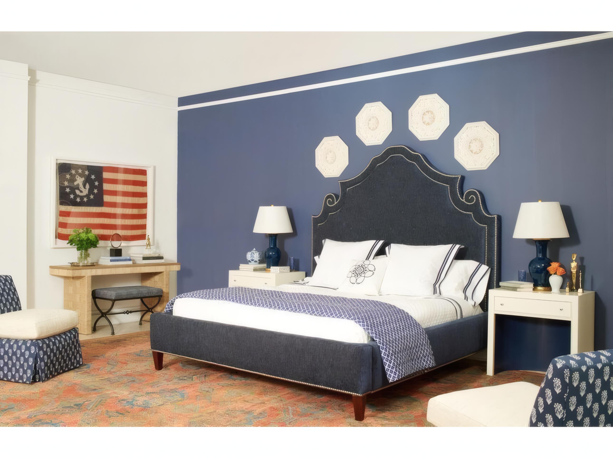 Mr. & Mrs. Howard Shelter Blue Hardwood Upholstered Queen Panel Bed