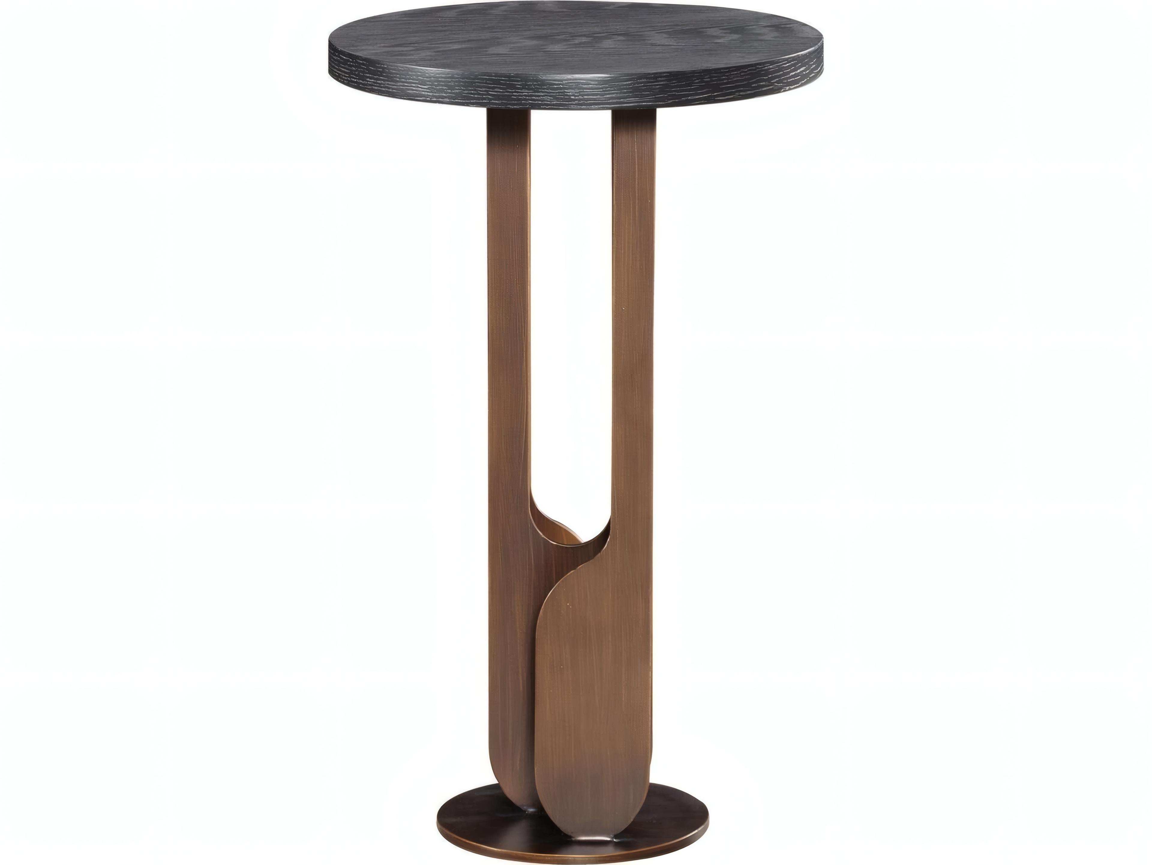 Mr. & Mrs. Howard Ratean Round Wood Antique Bronze End Table