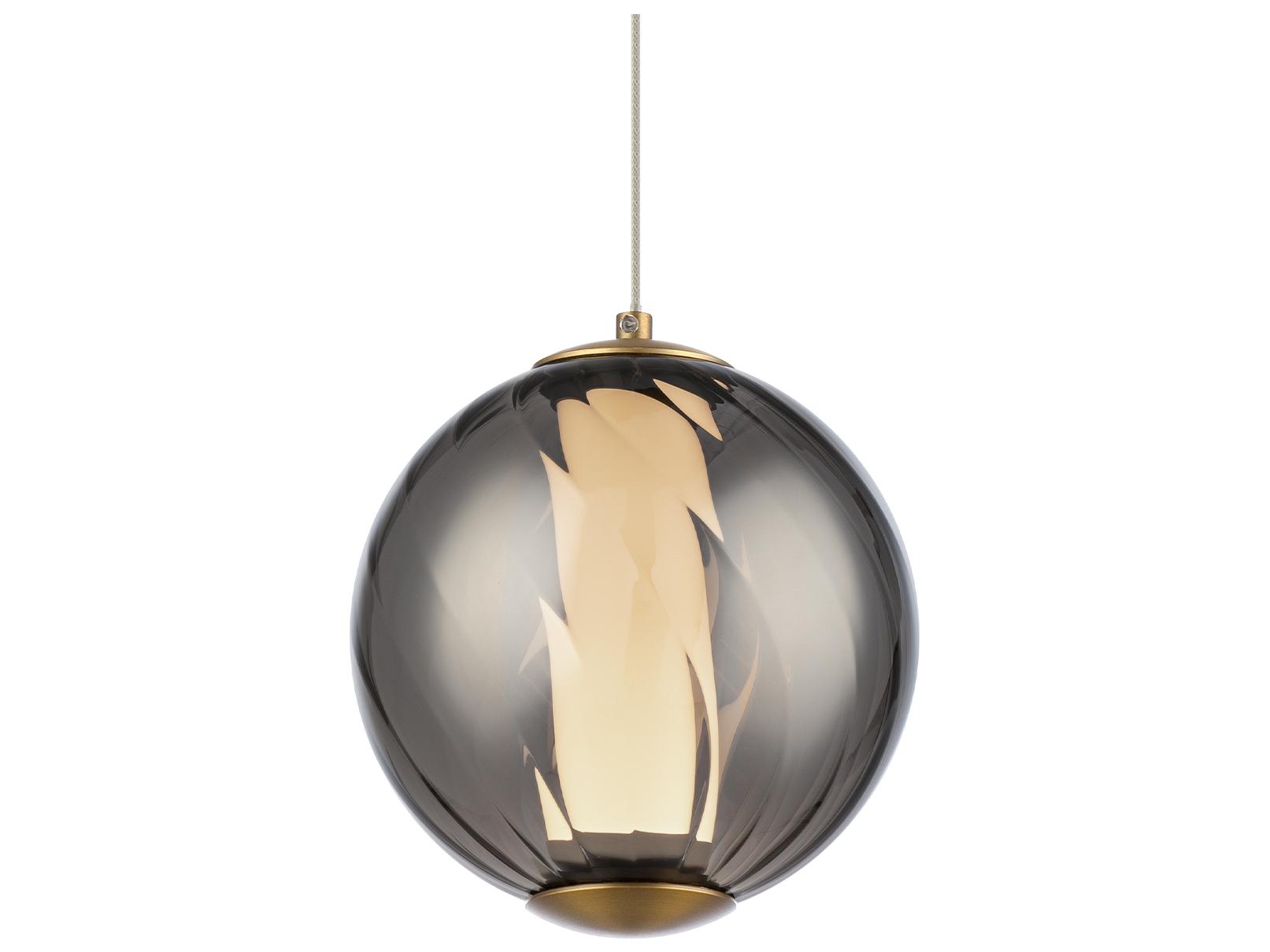 Modern Forms Swirly 1-Light Smoke Glass Aged Brass Globe Mini Pendant