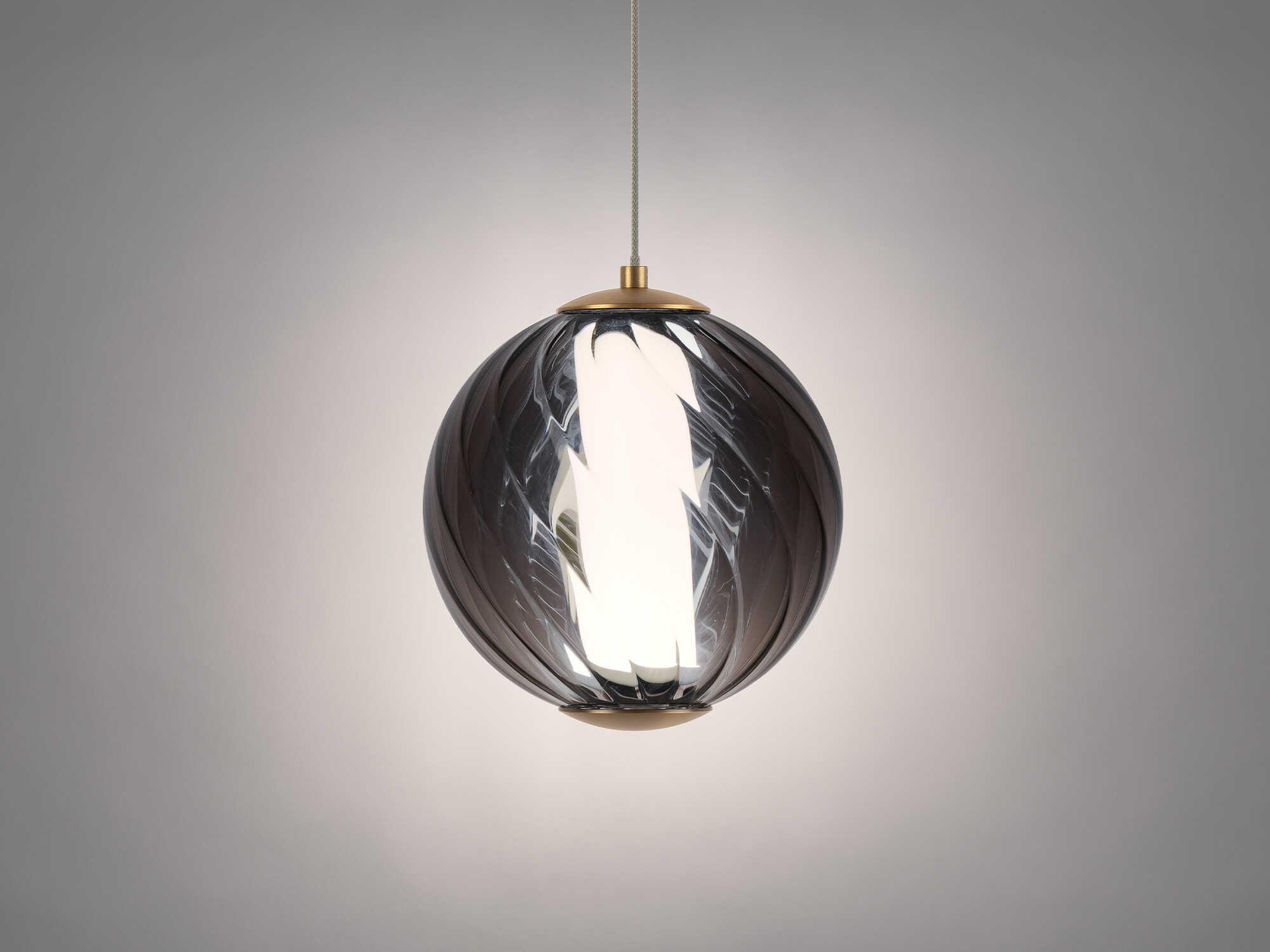 Modern Forms Swirly 1-Light Smoke Glass Aged Brass Globe Mini Pendant