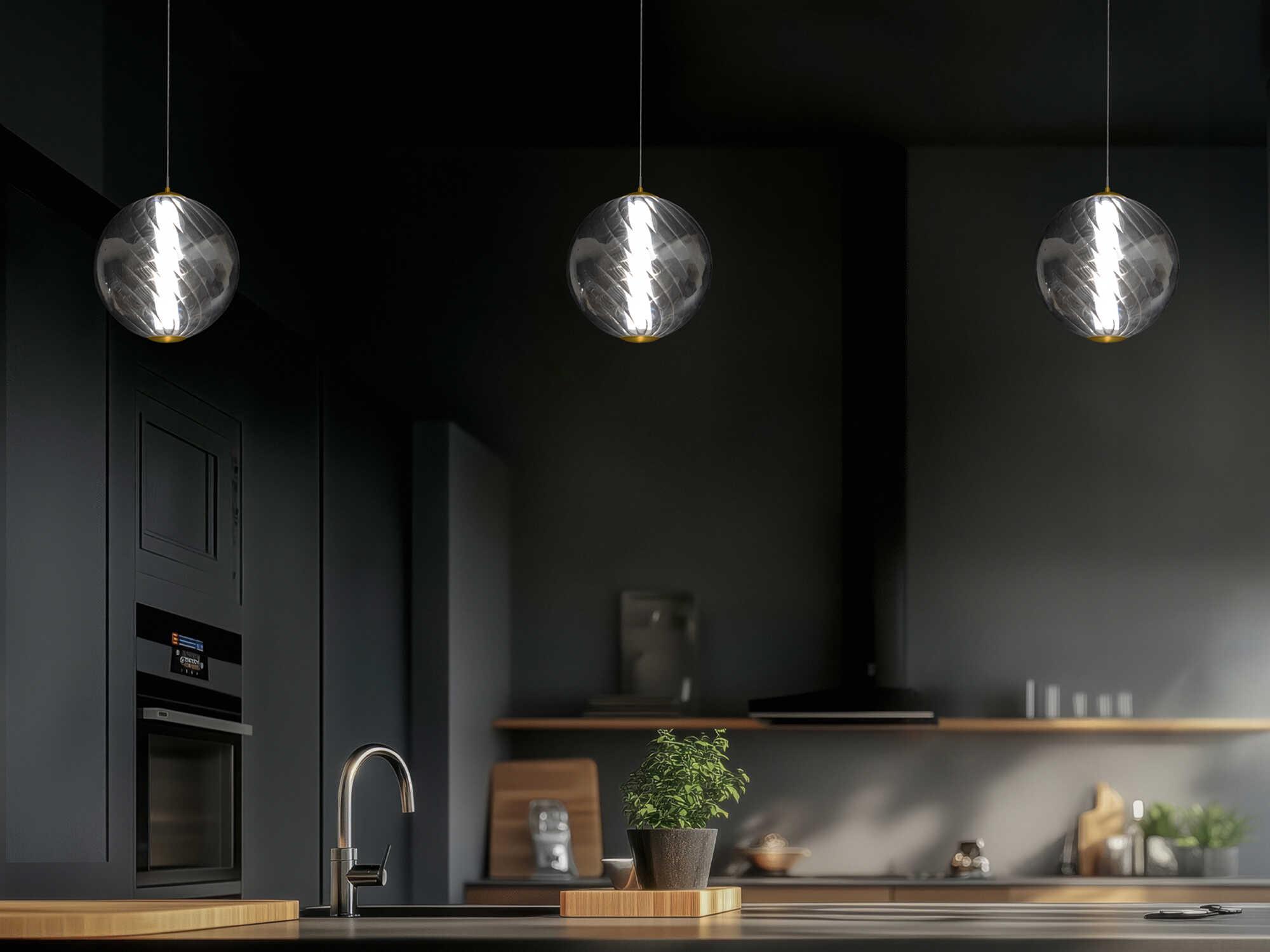 Modern Forms Swirly 1-Light Smoke Glass Aged Brass Globe Mini Pendant