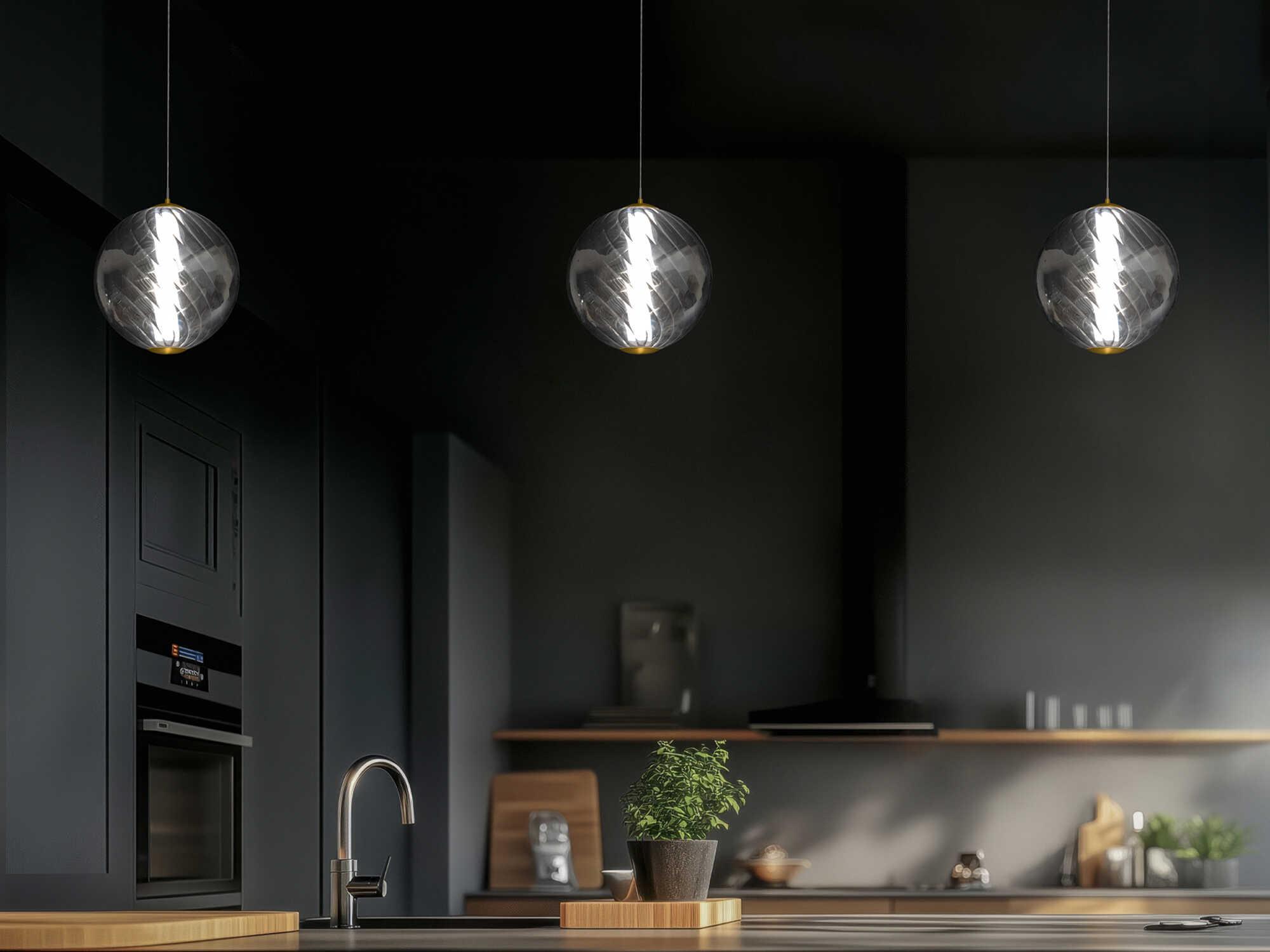 Modern Forms Swirly 1-Light Smoke Glass Aged Brass Globe Mini Pendant