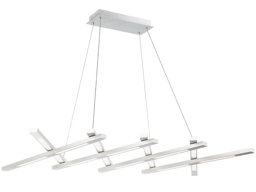 Modern Forms Scissors 1-Light Brushed Aluminum Silver Glass LED Linear Island Pendant