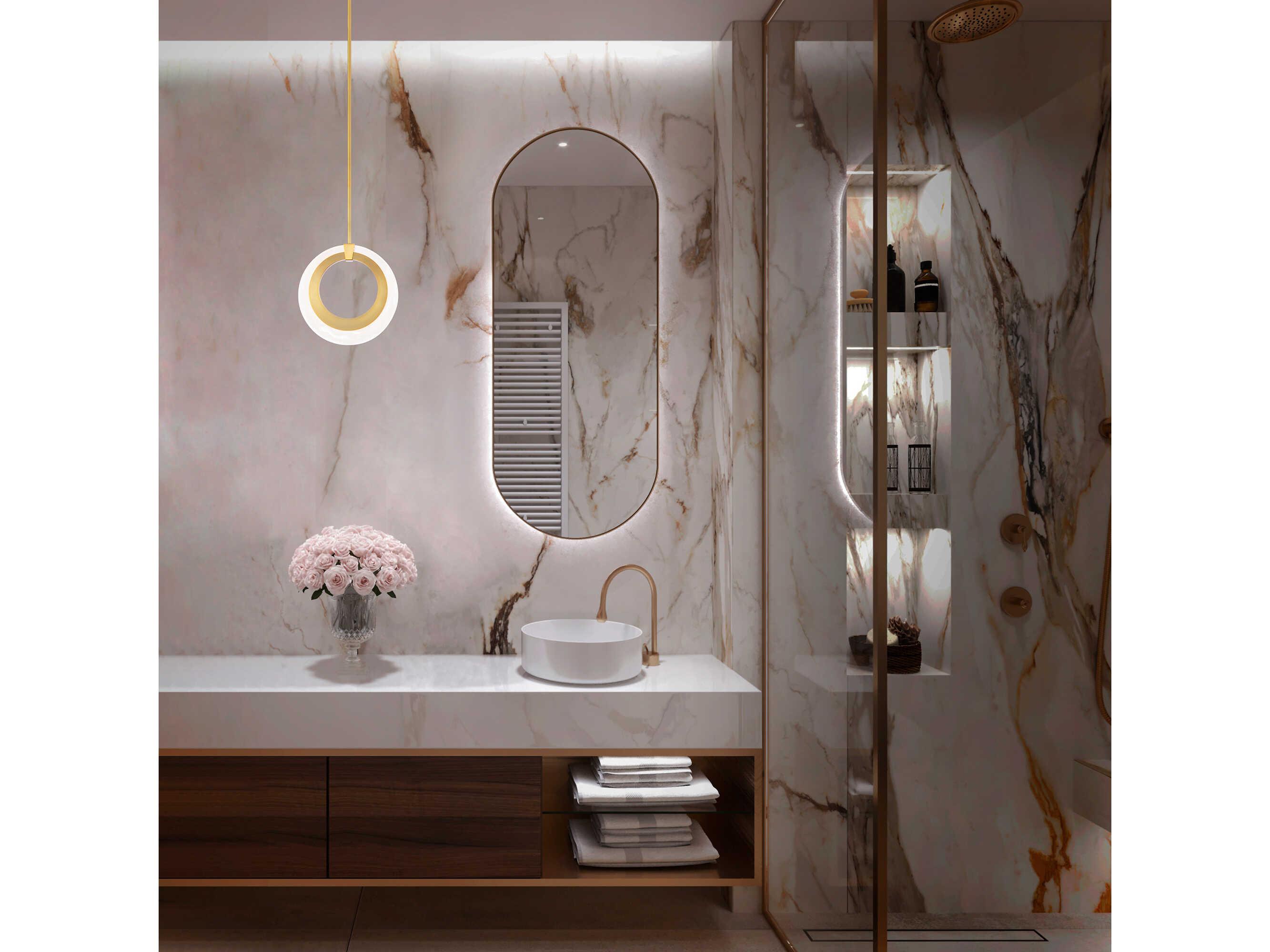 Modern Forms Serenity 1-Light Aged Brass Glass LED Round Mini Pendant