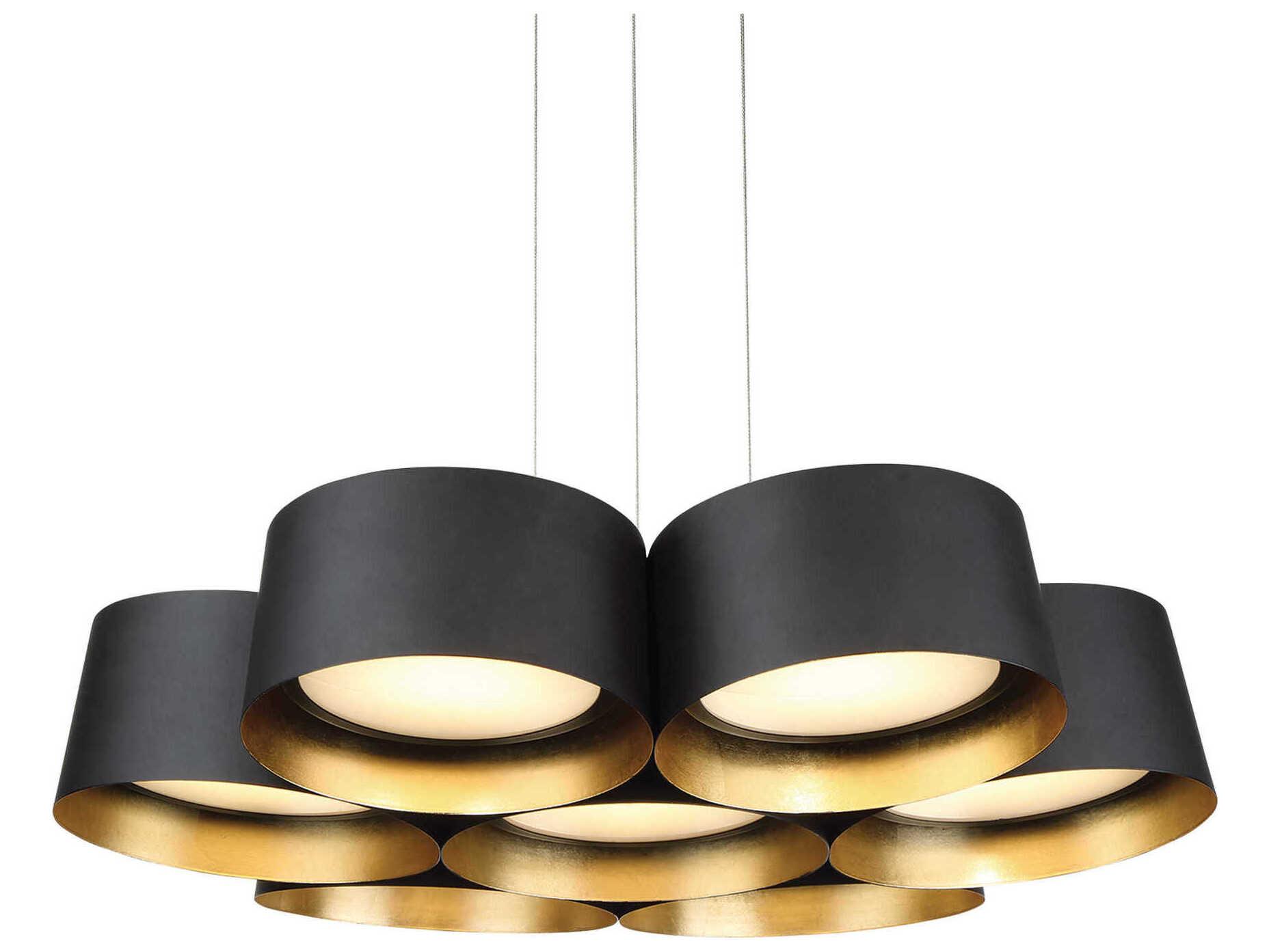 Modern Forms Marimba 7-Light Black Gold Leaf Glass LED Drum Pendant
